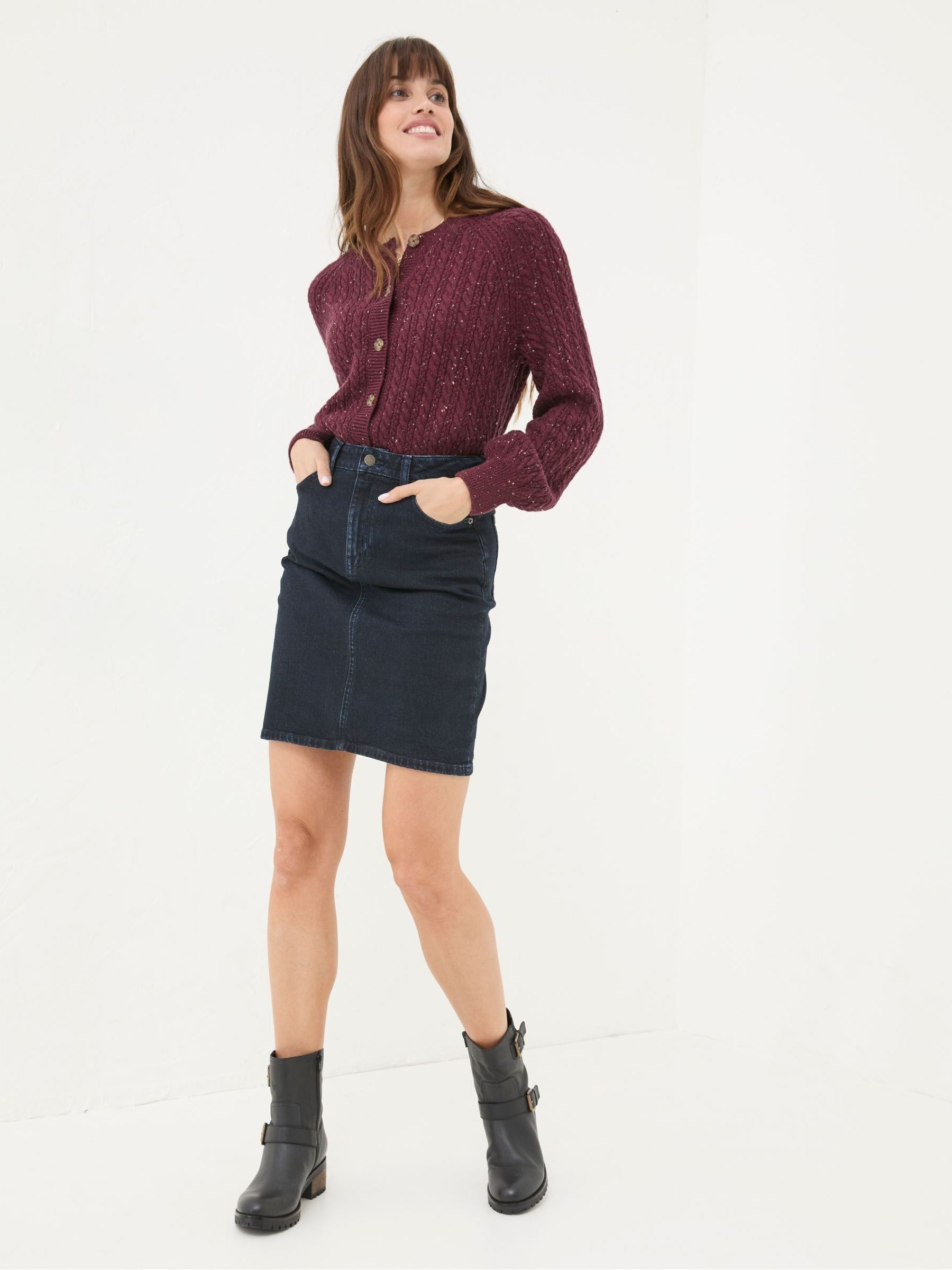 Chloe Dark Red Cable Knit Cardigan - Image 3 of 6