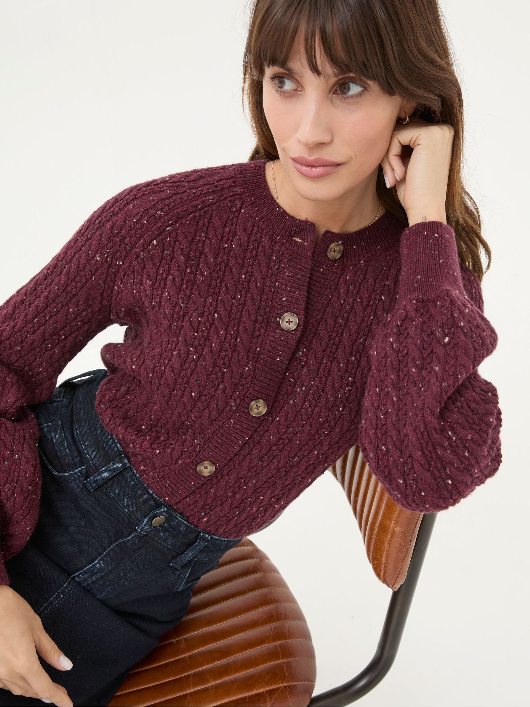 Chloe Dark Red Cable Knit Cardigan - Image 4 of 6