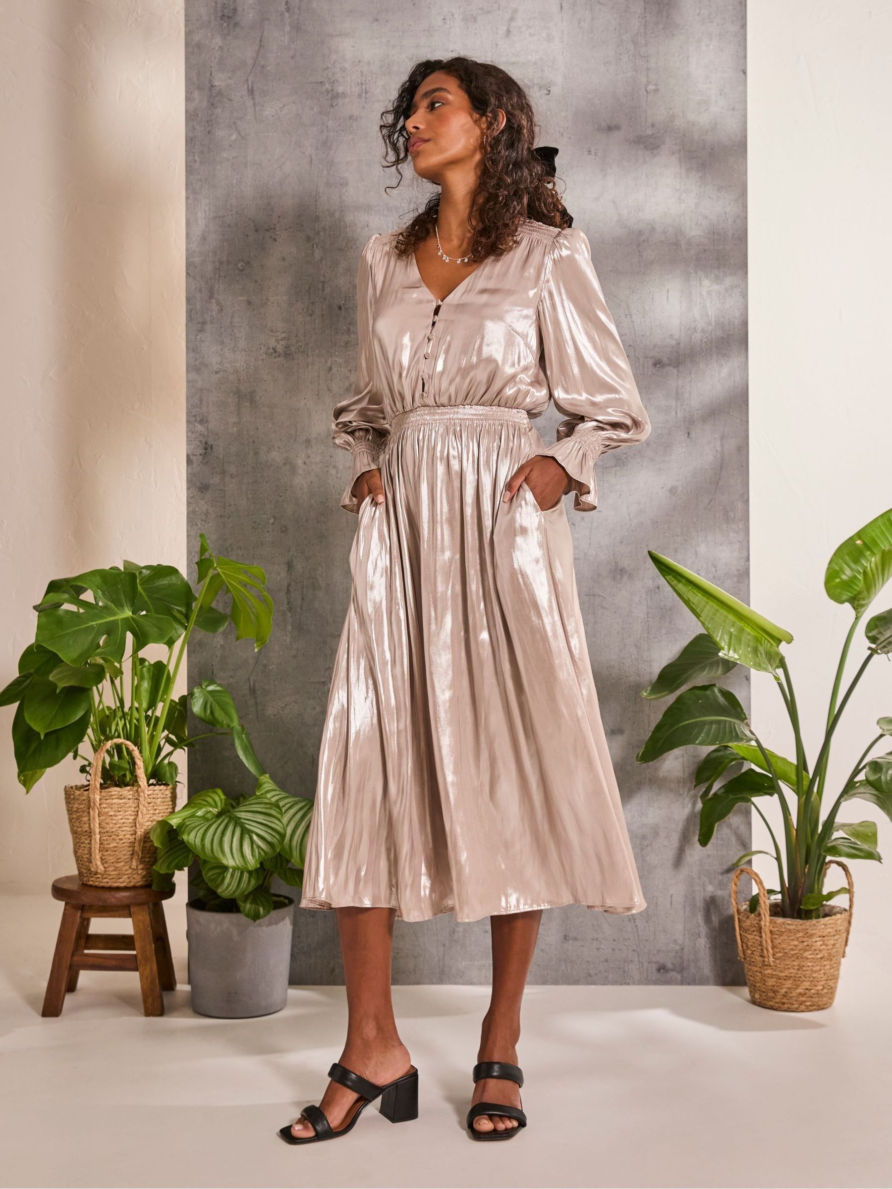Gold Rina Metallic Midi Dress - Image 1 of 6