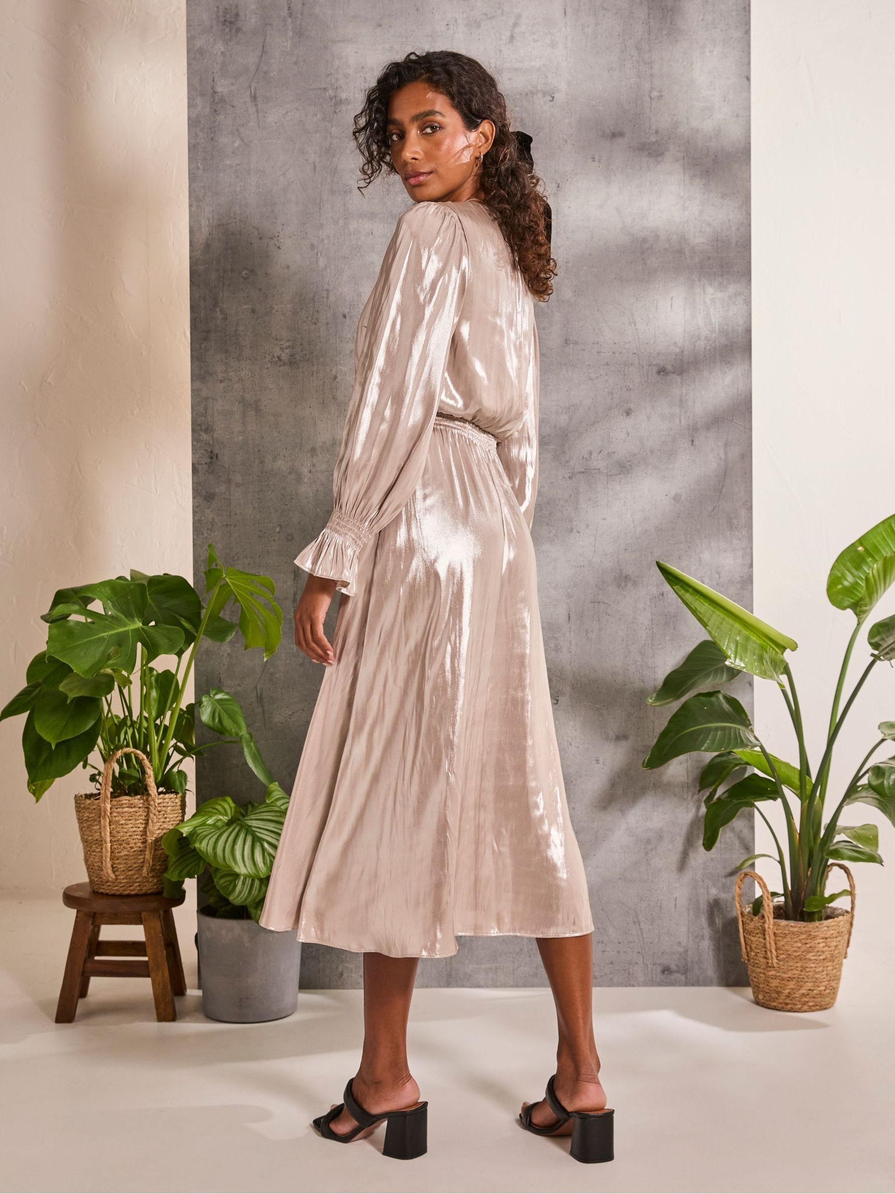 Gold Rina Metallic Midi Dress - Image 2 of 6