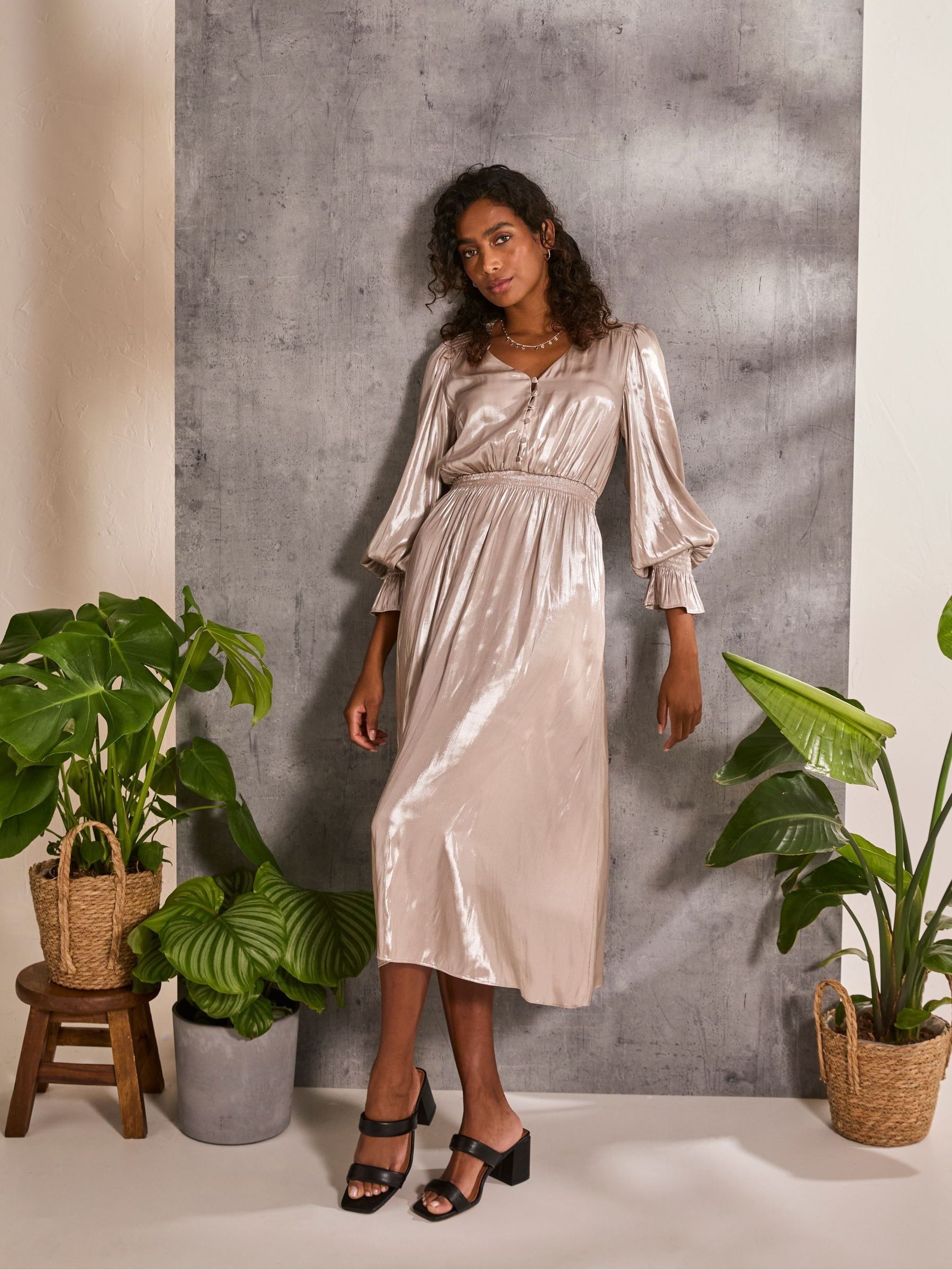 Gold Rina Metallic Midi Dress - Image 3 of 6