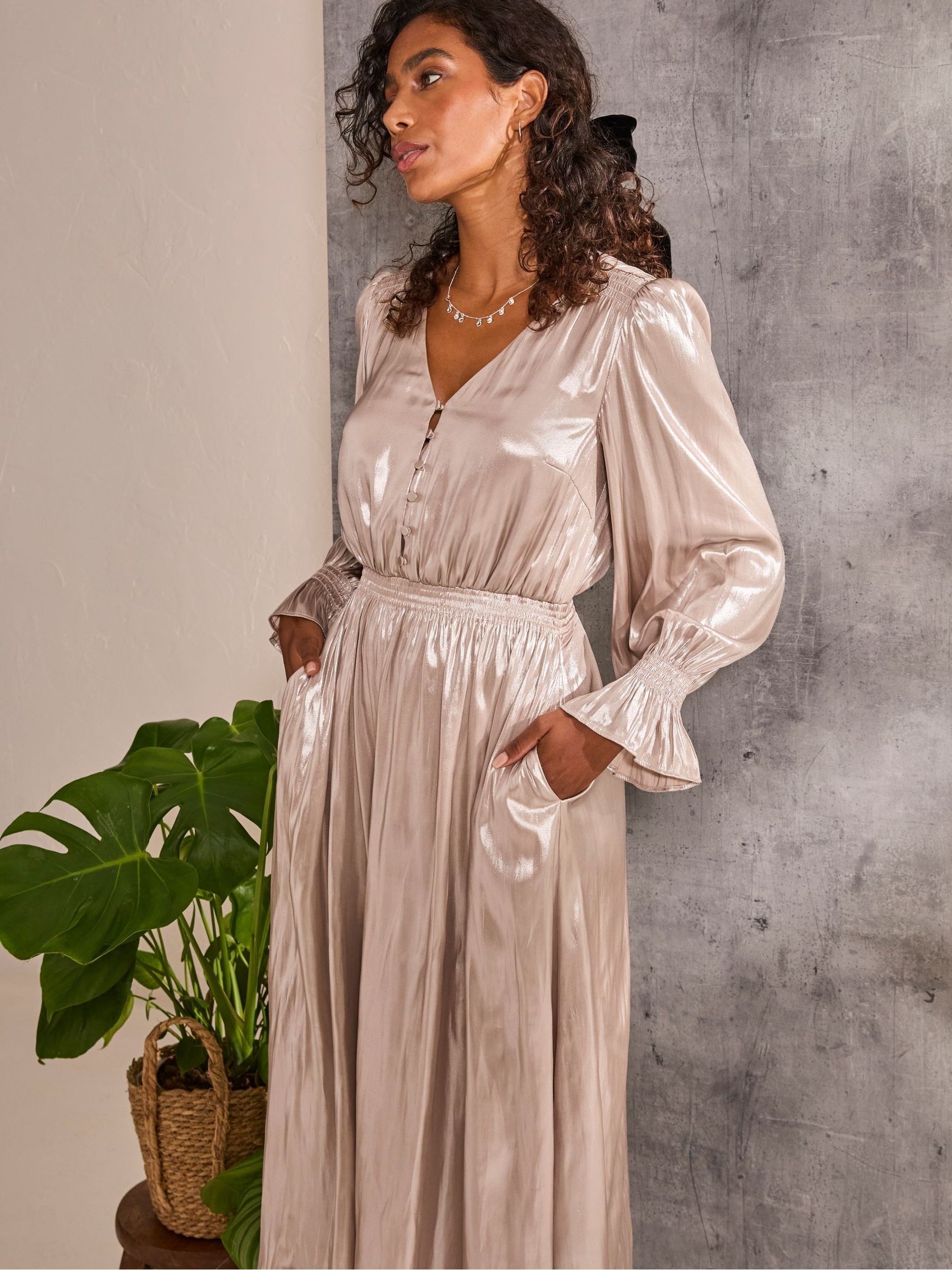 Gold Rina Metallic Midi Dress - Image 4 of 6