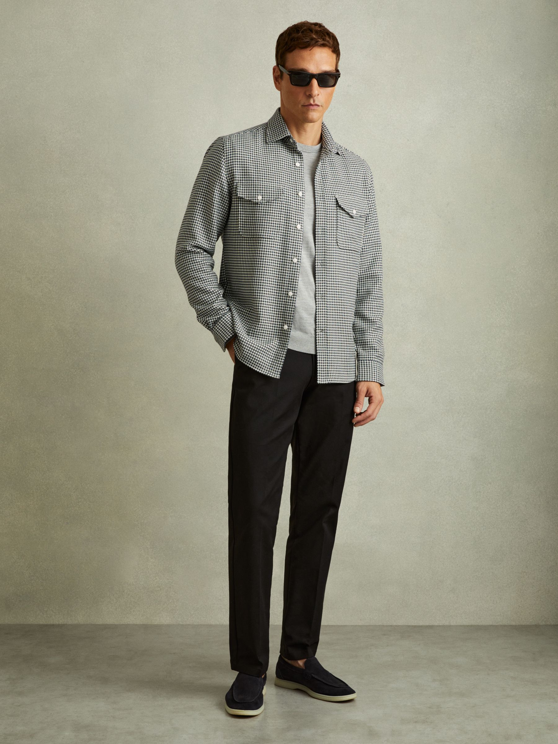 Houndstooth Overshirt in Black - Image 1 of 5