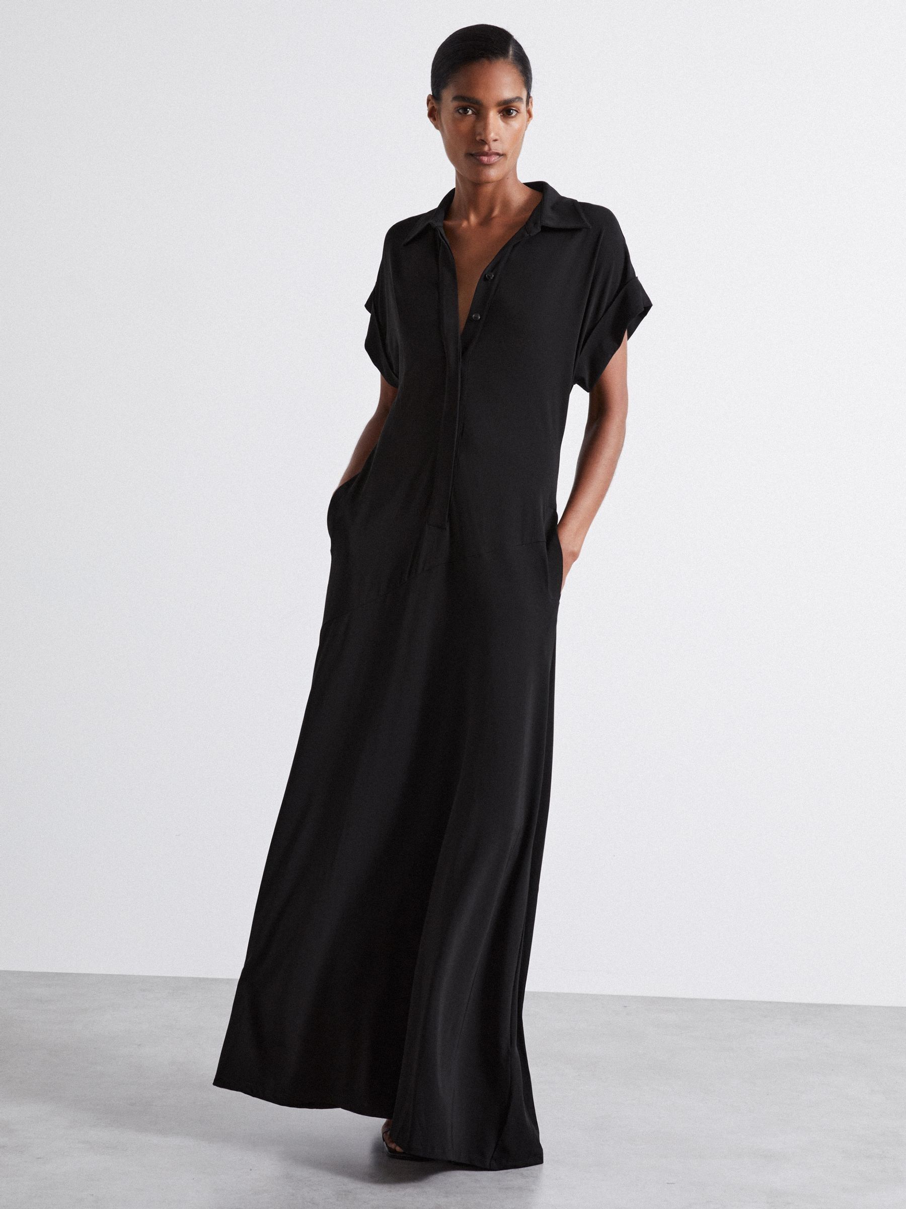 Atelier Polo-Collar Jersey Maxi Dress in Black - Image 1 of 6