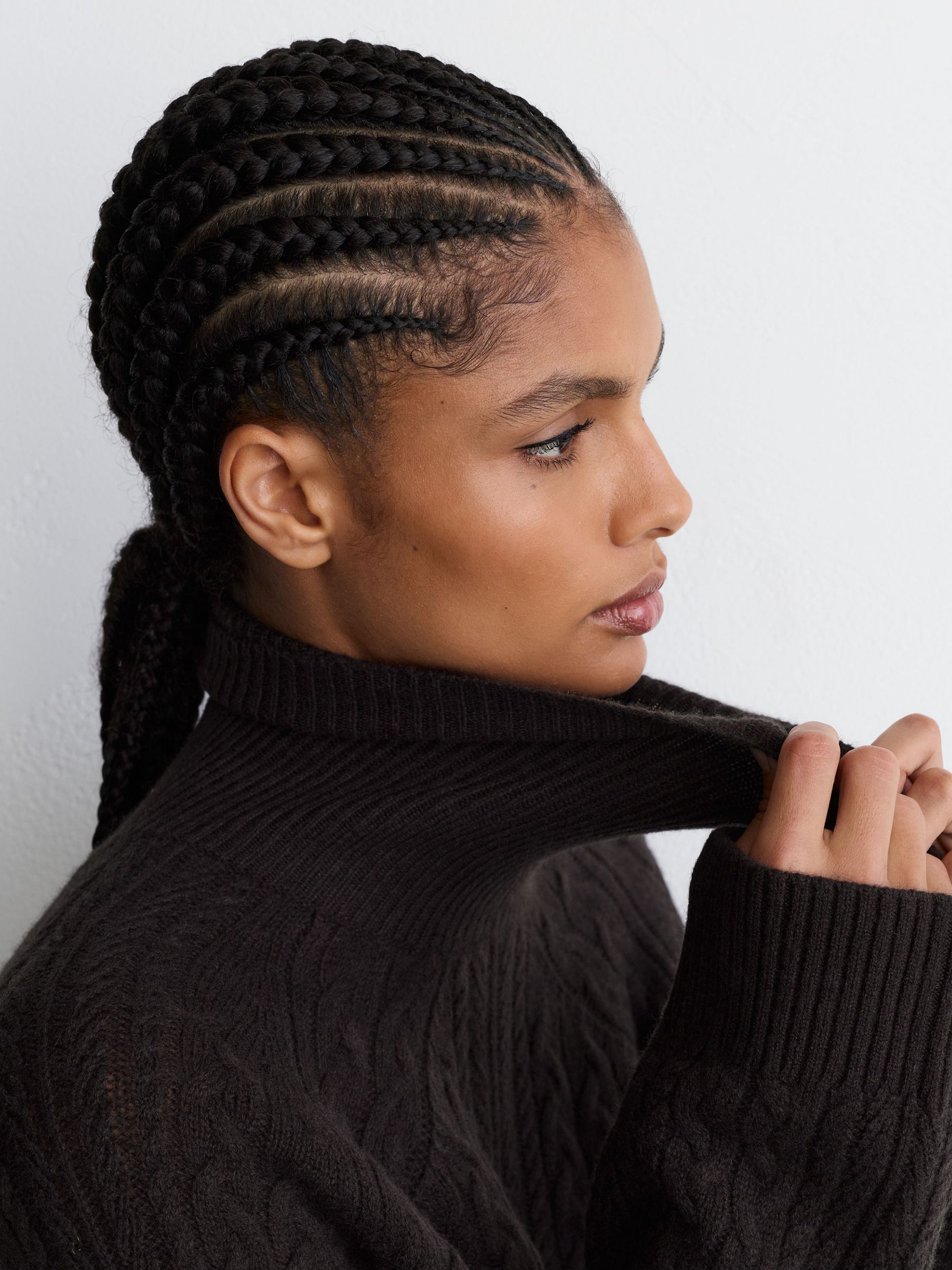 Wool-Cashmere Cable-Knit Roll-Neck Jumper in Chocolate Brown - Image 5 of 7