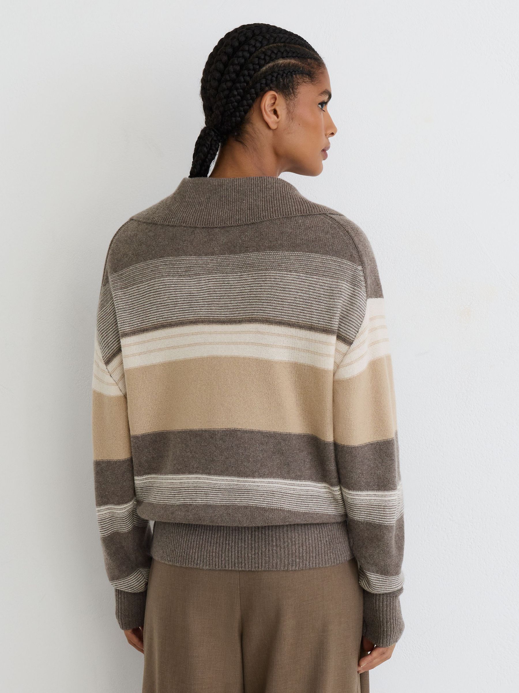 Wool-Cashmere Striped Half-Button Jumper in Neutral - Image 5 of 6