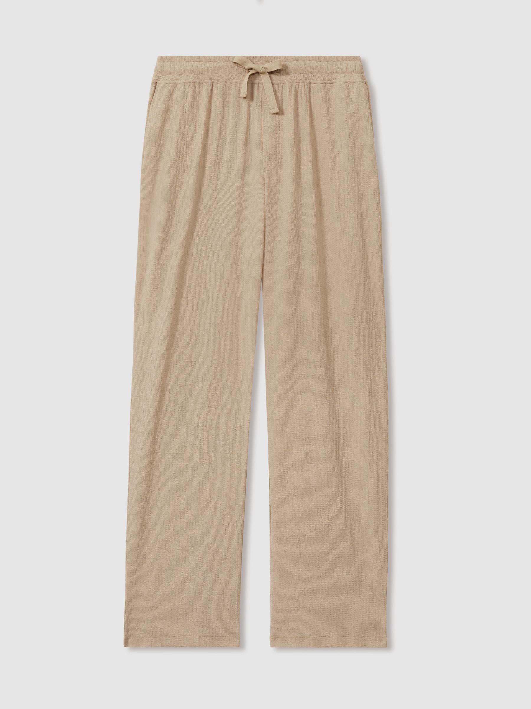 Textured Crepe Drawstring Trousers in Oatmeal - Image 2 of 5