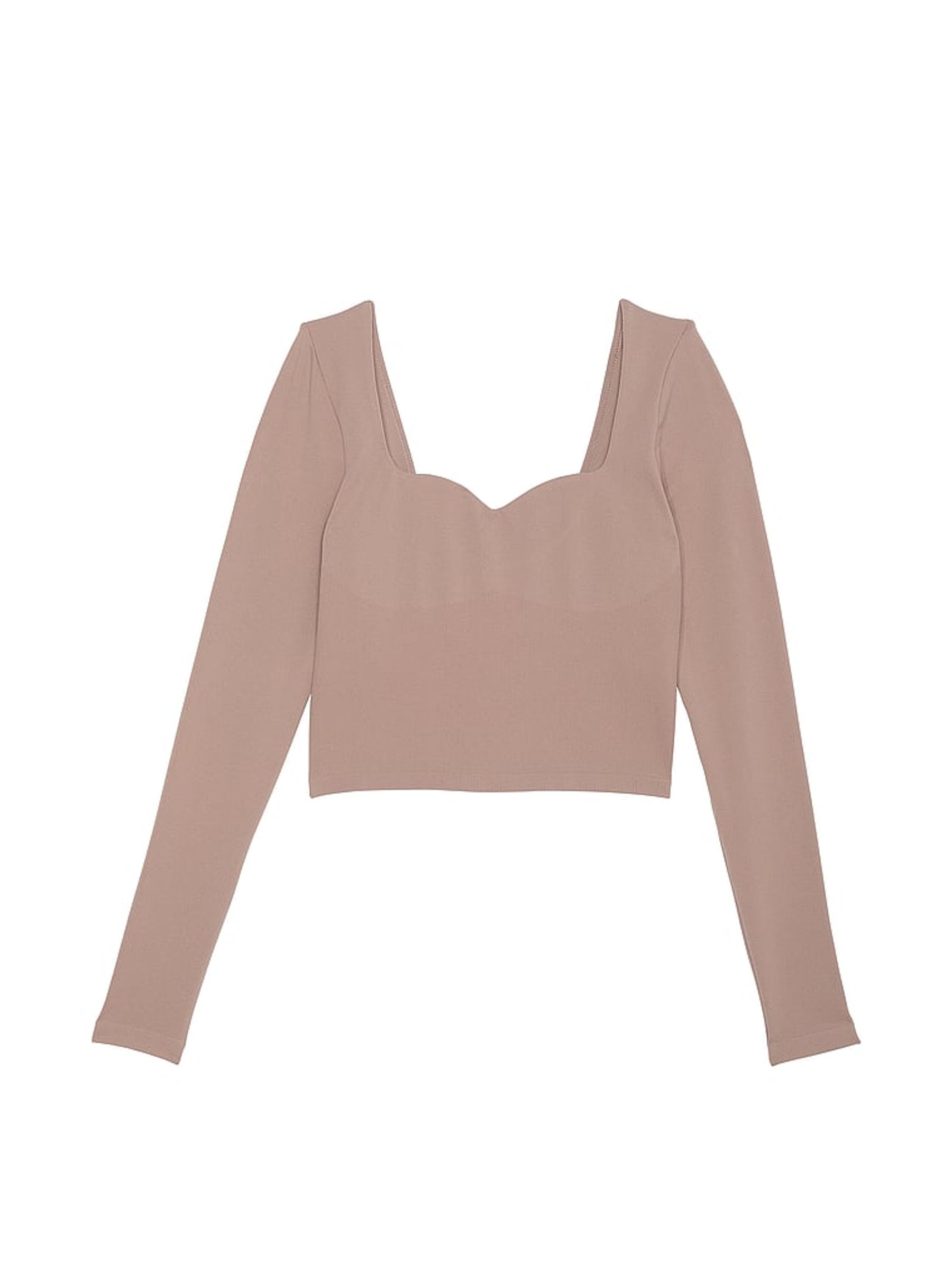 Iced Coffee Brown Cropped Fitted Long Sleeve Top - Image 3 of 3