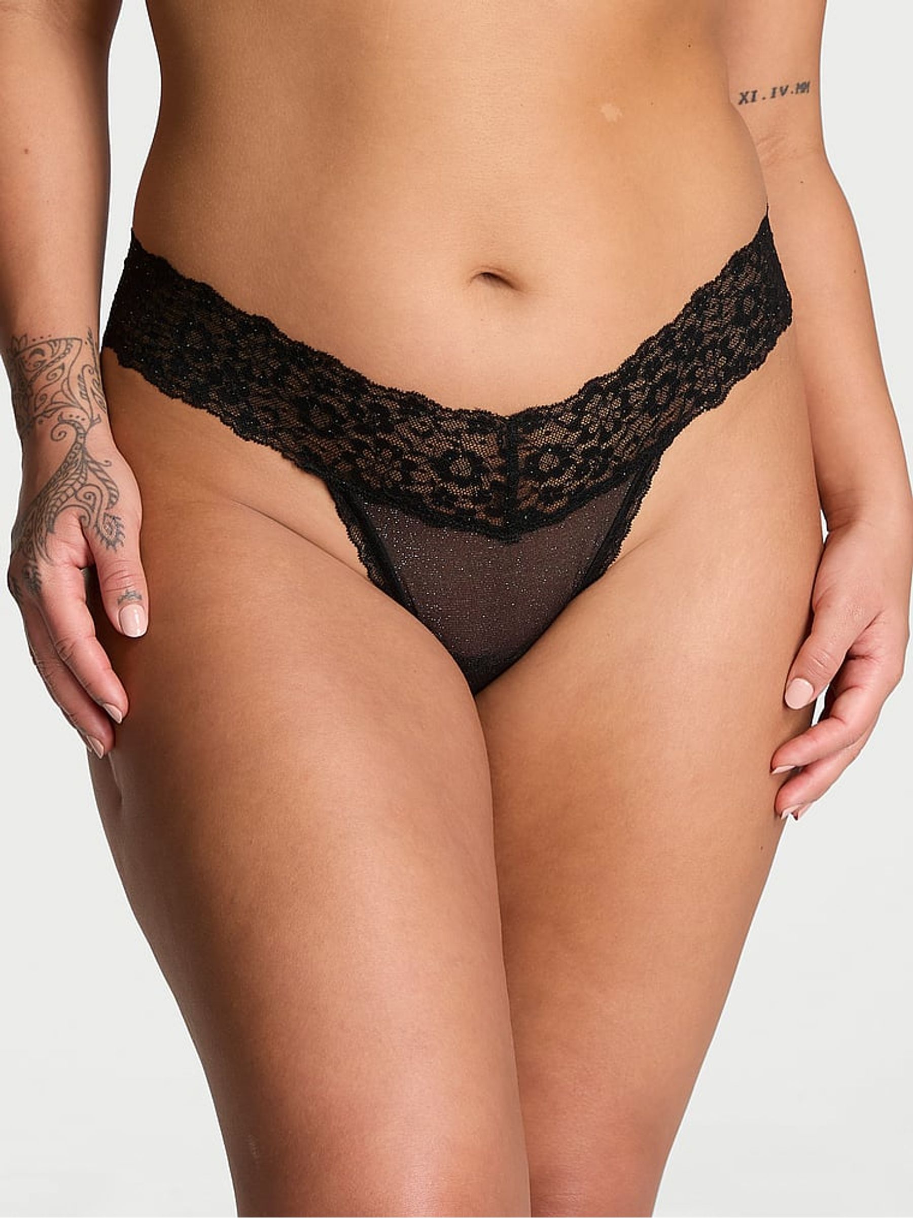 Black Sequins Thong Mesh Knickers - Image 1 of 3