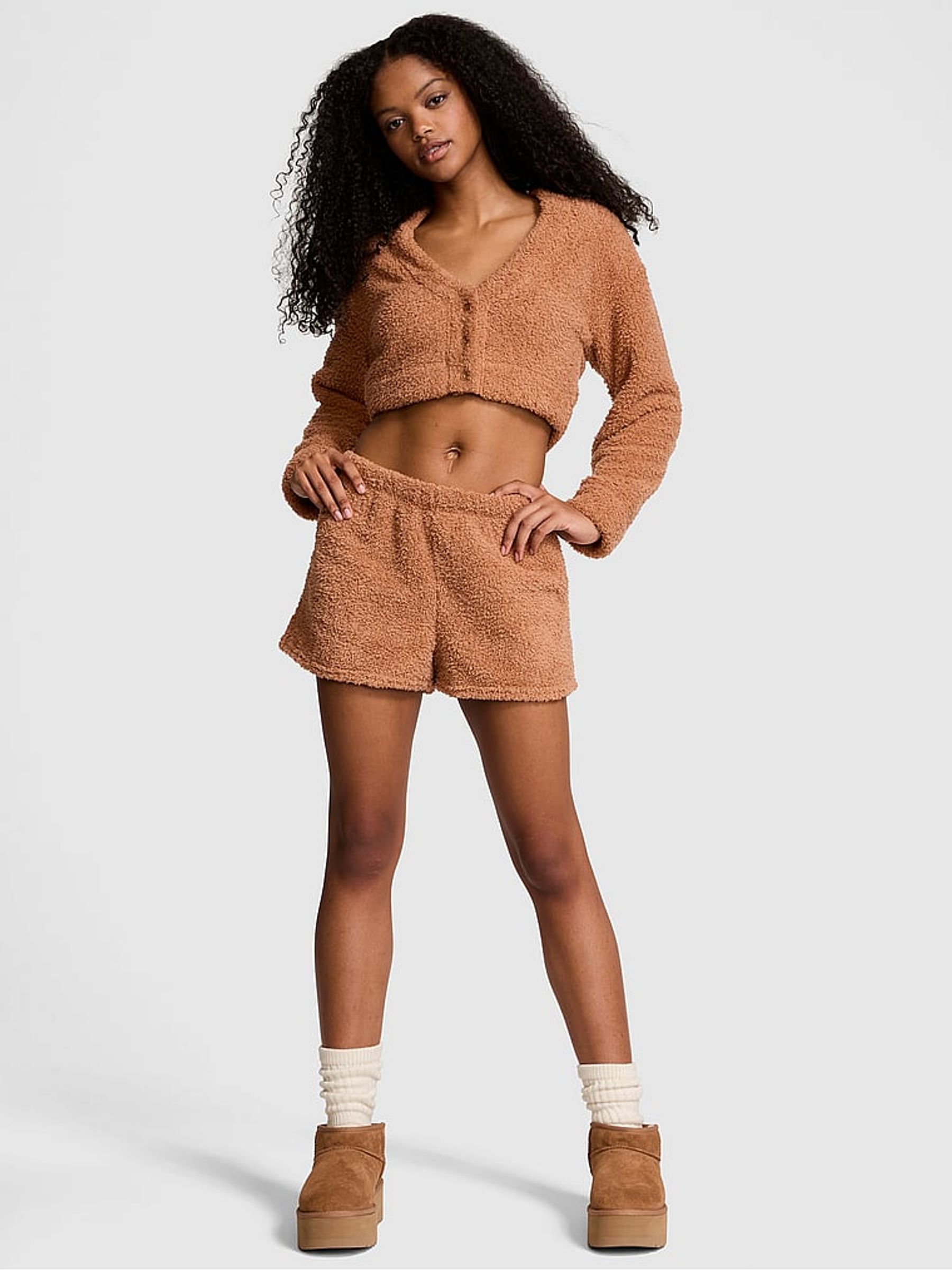 Toffee Brown Cosy Knit Boxer Pyjama Shorts - Image 1 of 3