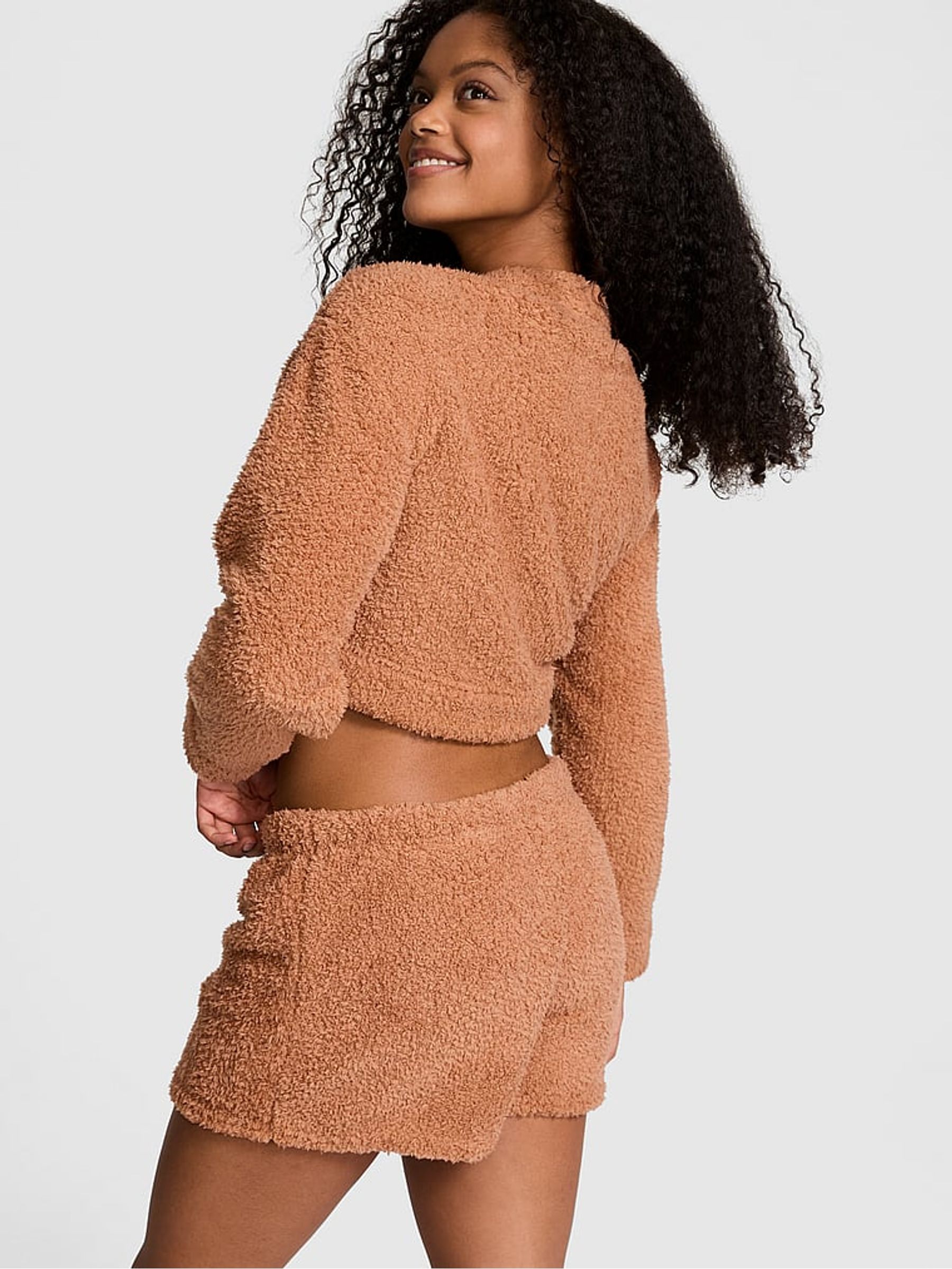 Toffee Brown Cosy Knit Boxer Pyjama Shorts - Image 2 of 3