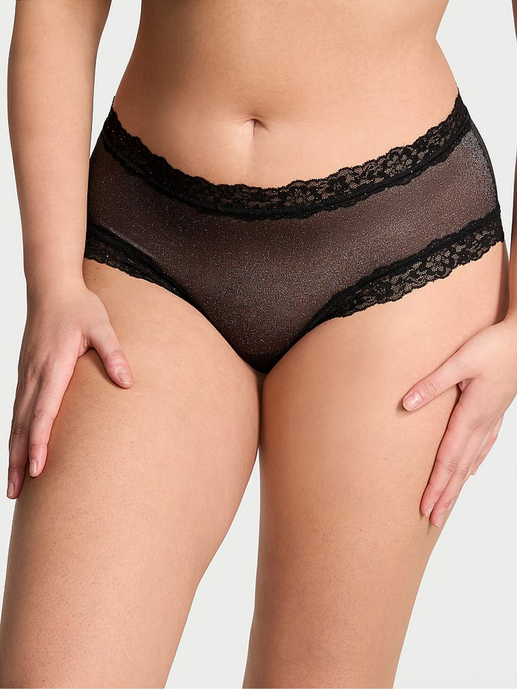 Black Sequins Cheeky Mesh Knickers - Image 1 of 3