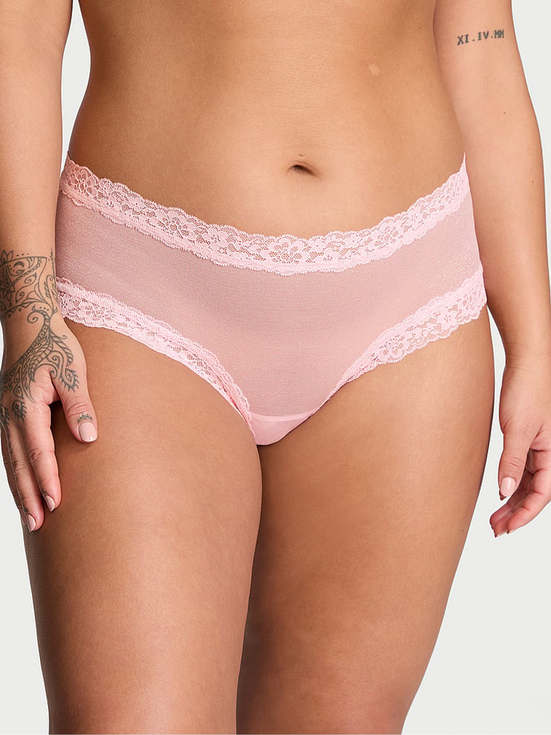 Pretty Blossom Pink Sequins Cheeky Mesh Knickers - Image 1 of 3