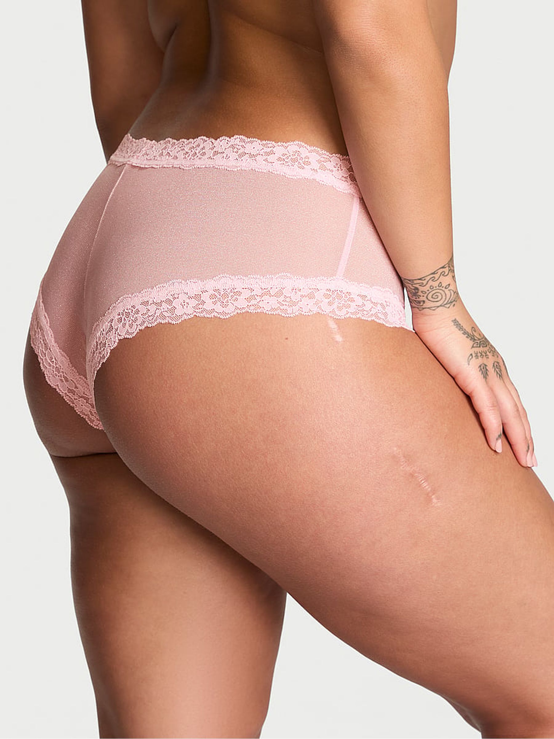 Pretty Blossom Pink Sequins Cheeky Mesh Knickers - Image 2 of 3