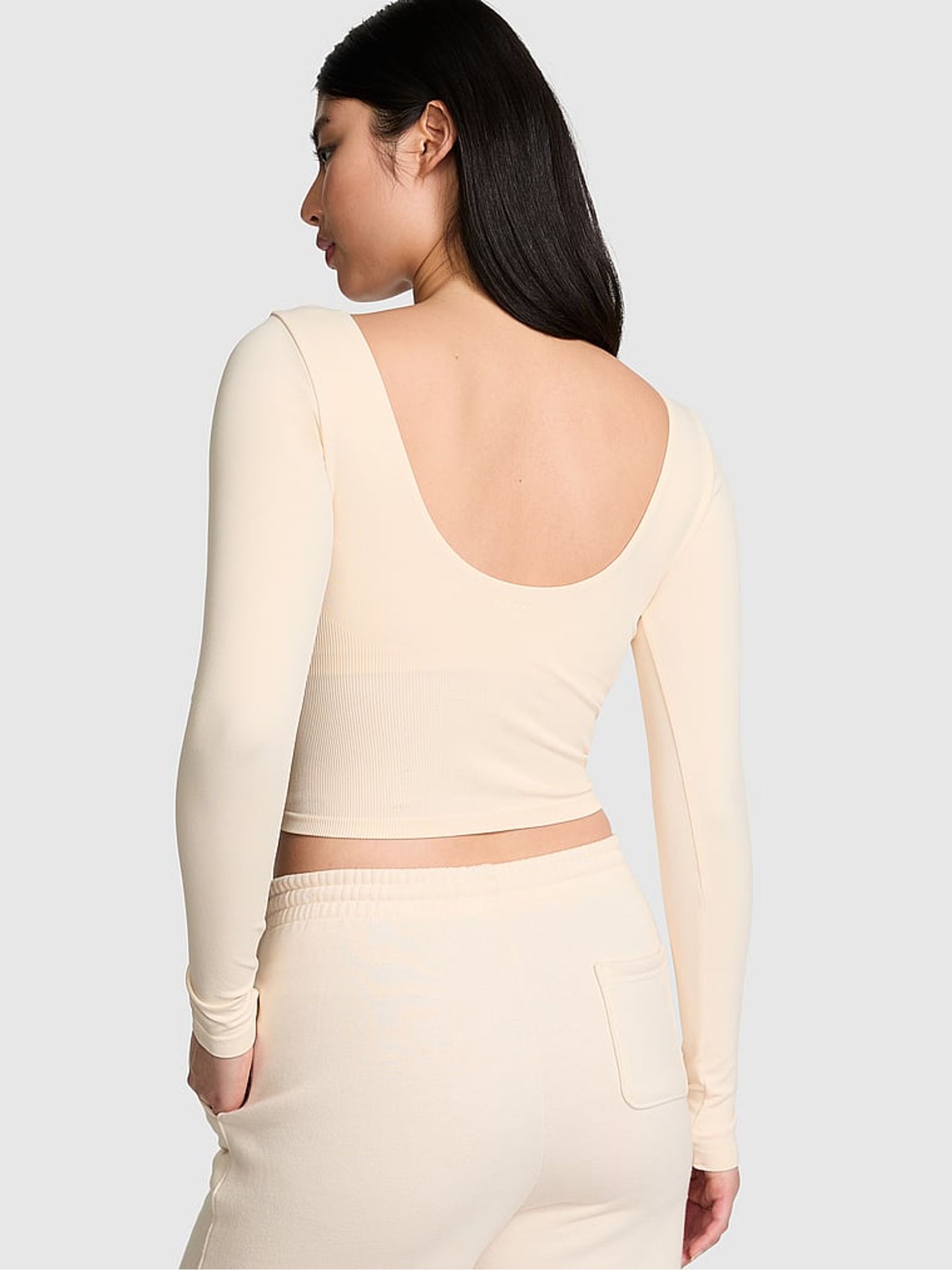 White Shell Cropped Fitted Long Sleeve Top - Image 2 of 4