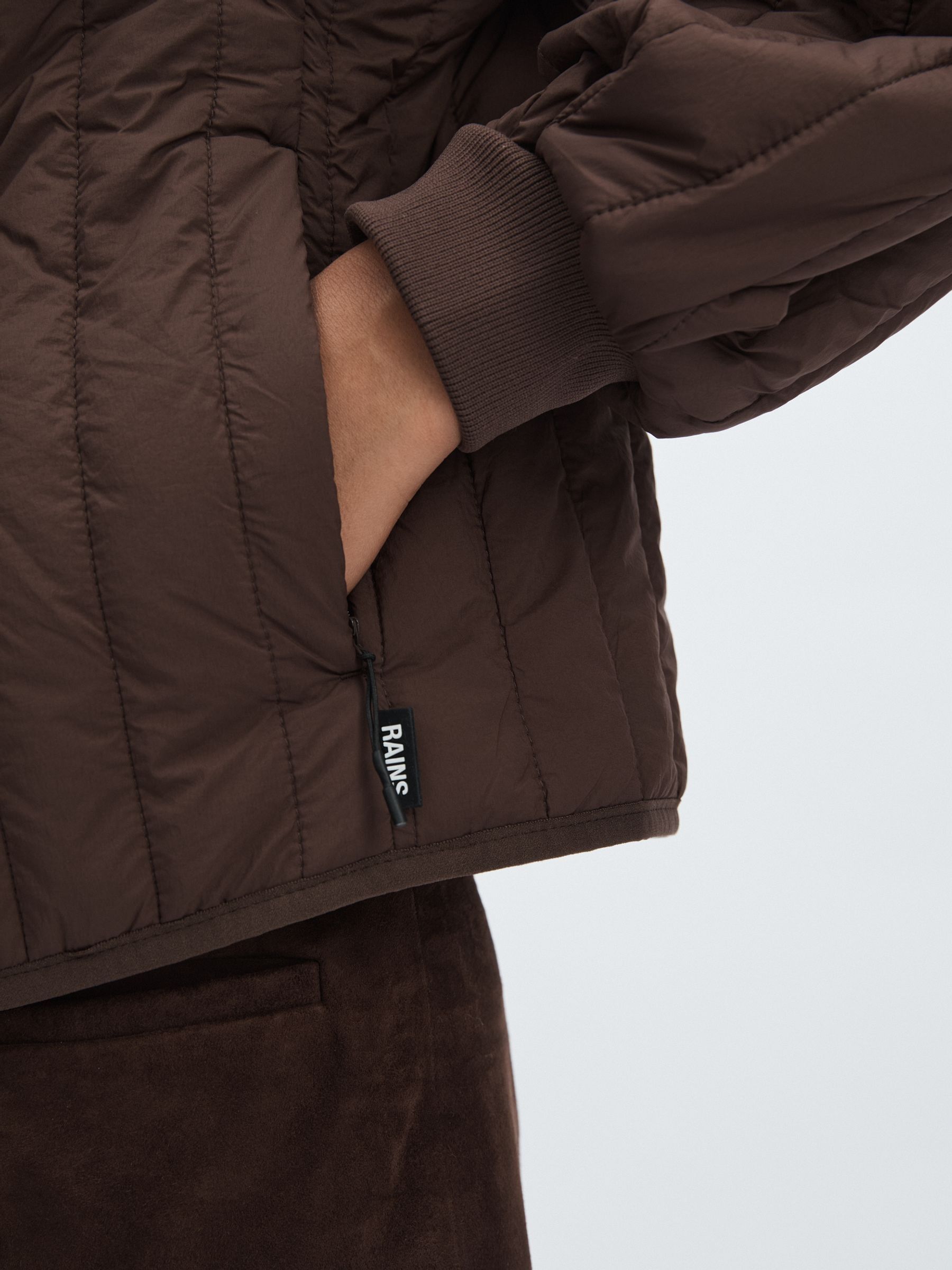 Rains Quilted Shell Bomber Jacket in Dark Brown - Image 3 of 5