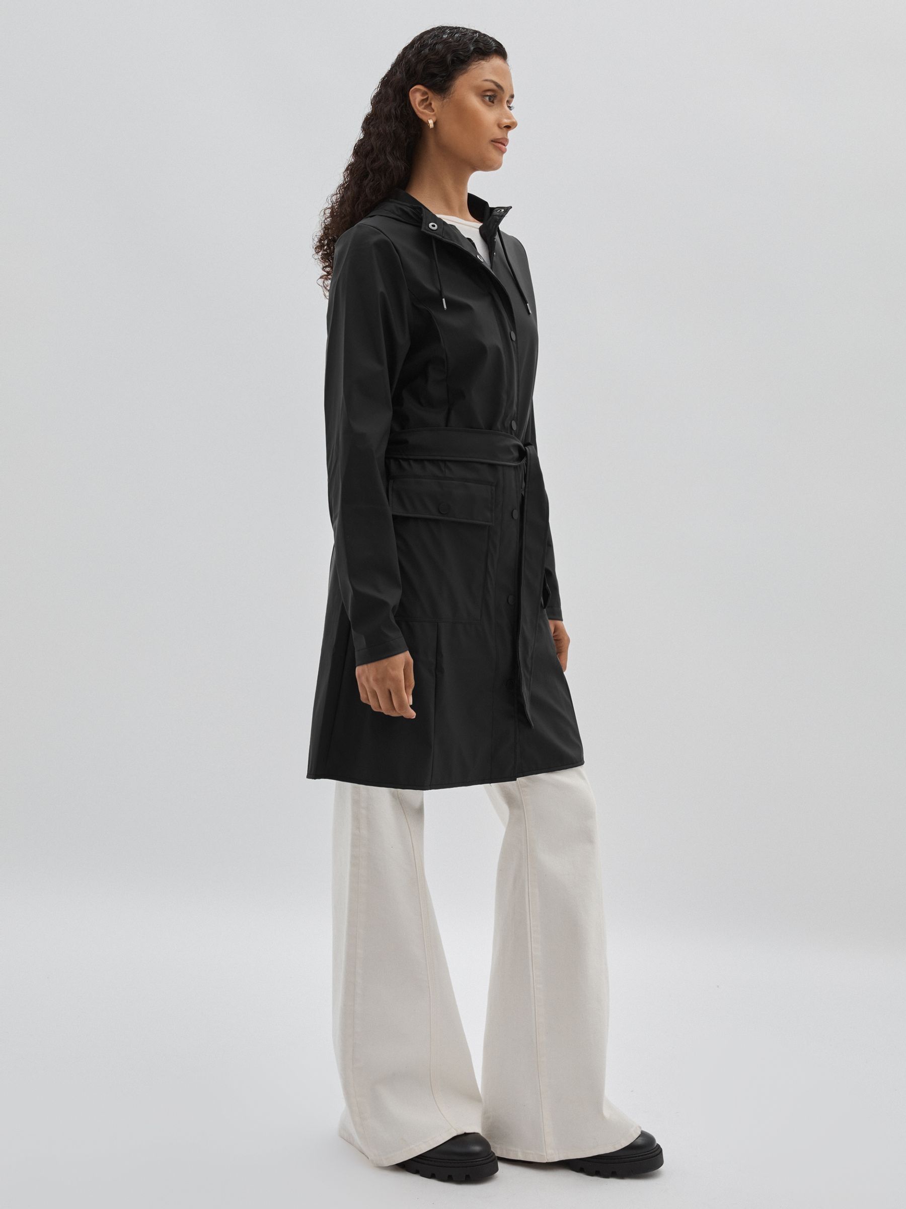 Rains Belted Black Raincoat in Black - Image 1 of 6