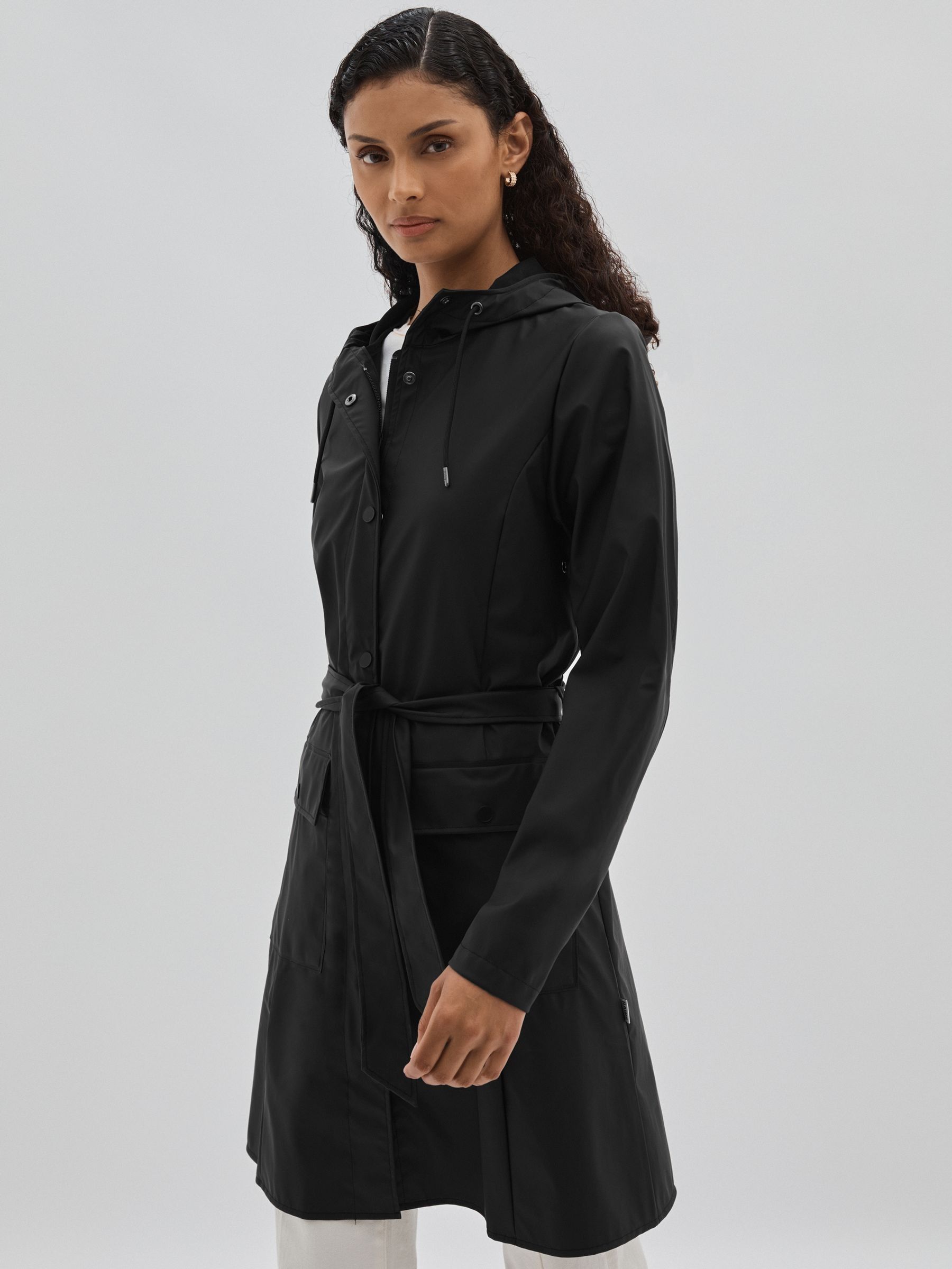 Rains Belted Black Raincoat in Black - Image 3 of 6