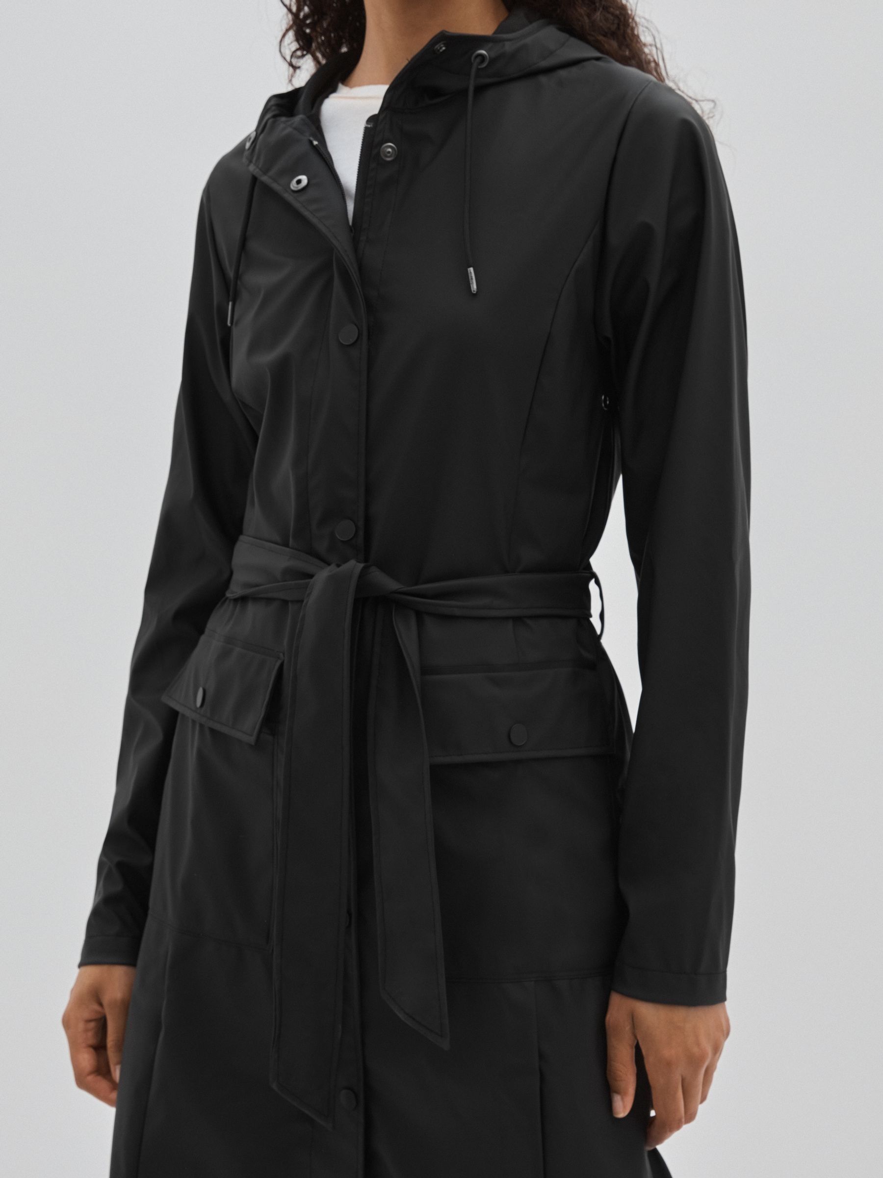 Rains Belted Black Raincoat in Black - Image 4 of 6