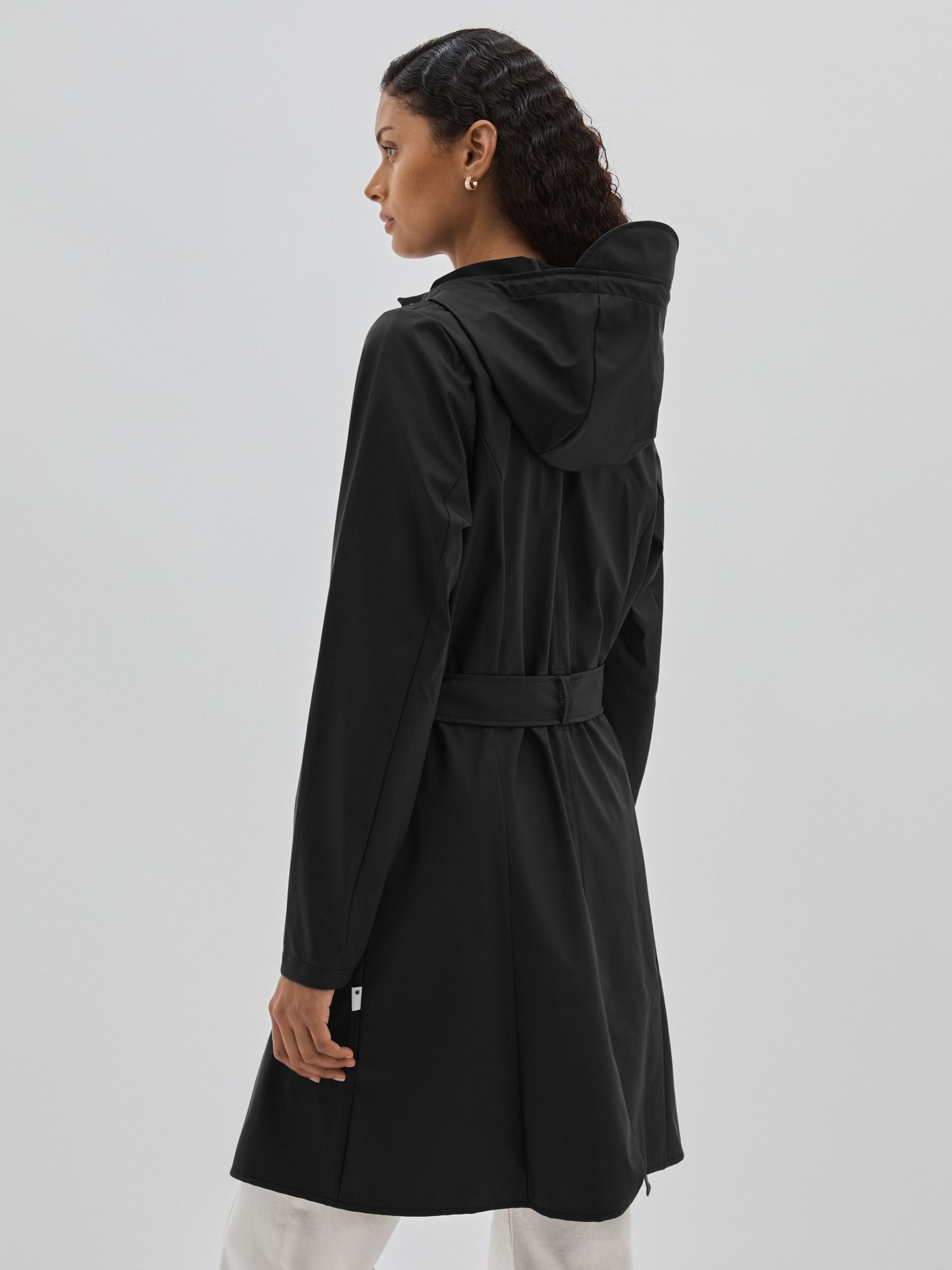 Rains Belted Black Raincoat in Black - Image 5 of 6