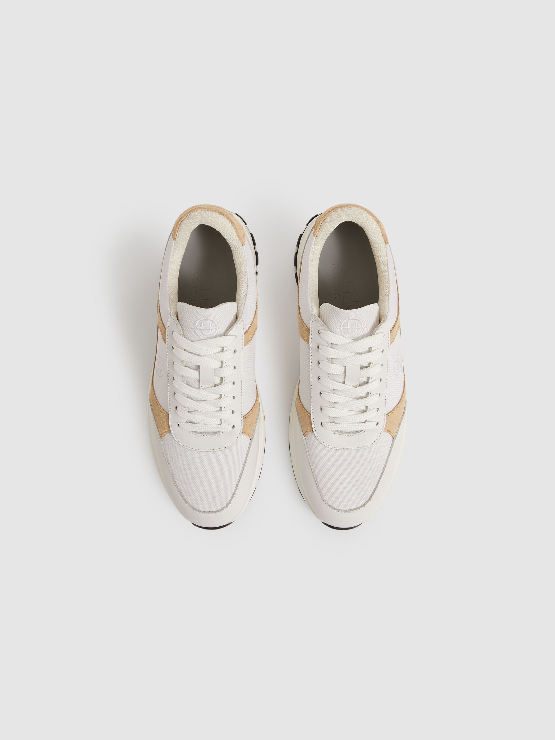 Unseen Suede Leather Colour-Block Trainers in White/Taupe - Image 2 of 4