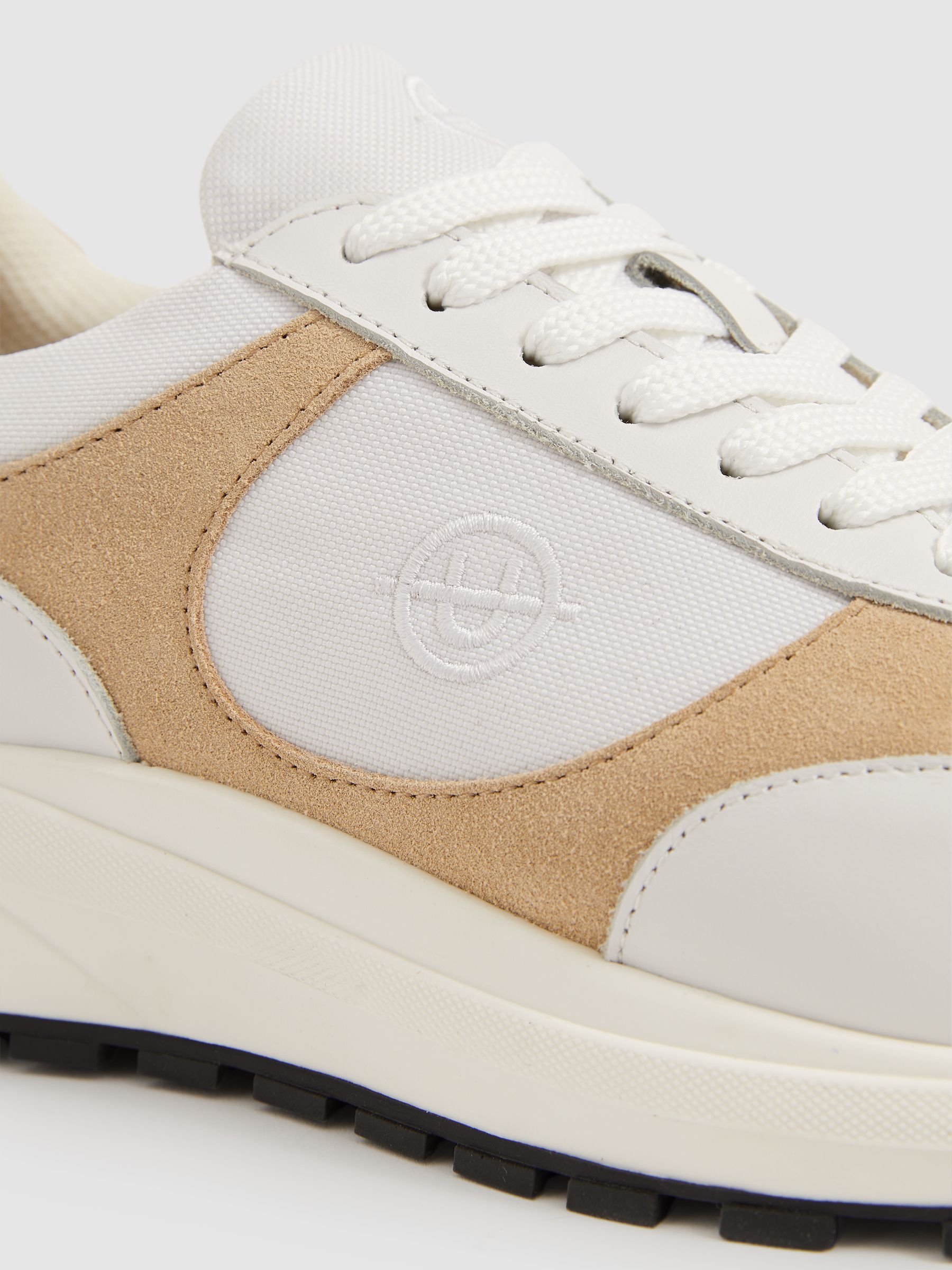 Unseen Suede Leather Colour-Block Trainers in White/Taupe - image 3