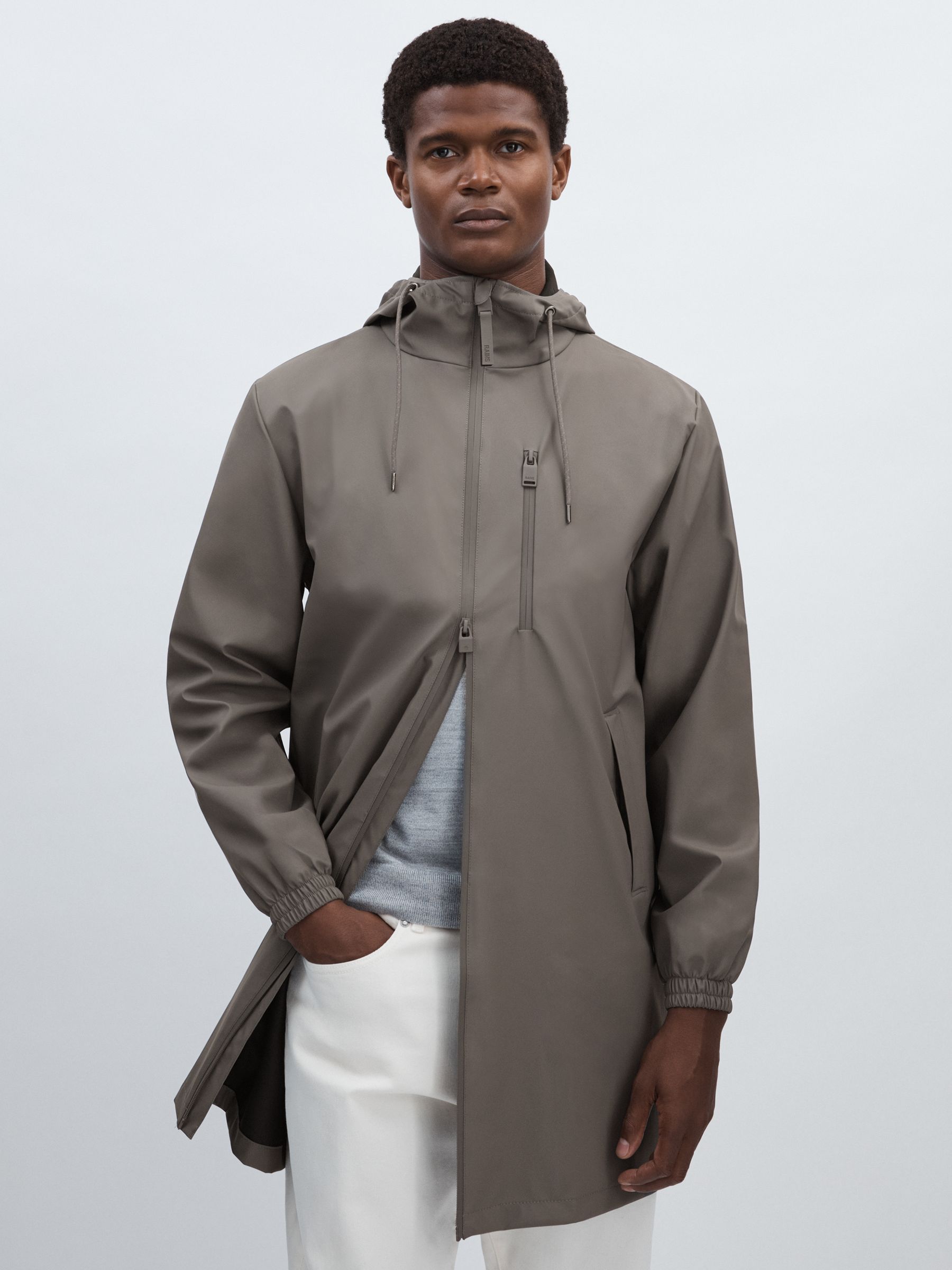 Rains Long Storm Breaker Raincoat in Dark Grey - Image 3 of 6