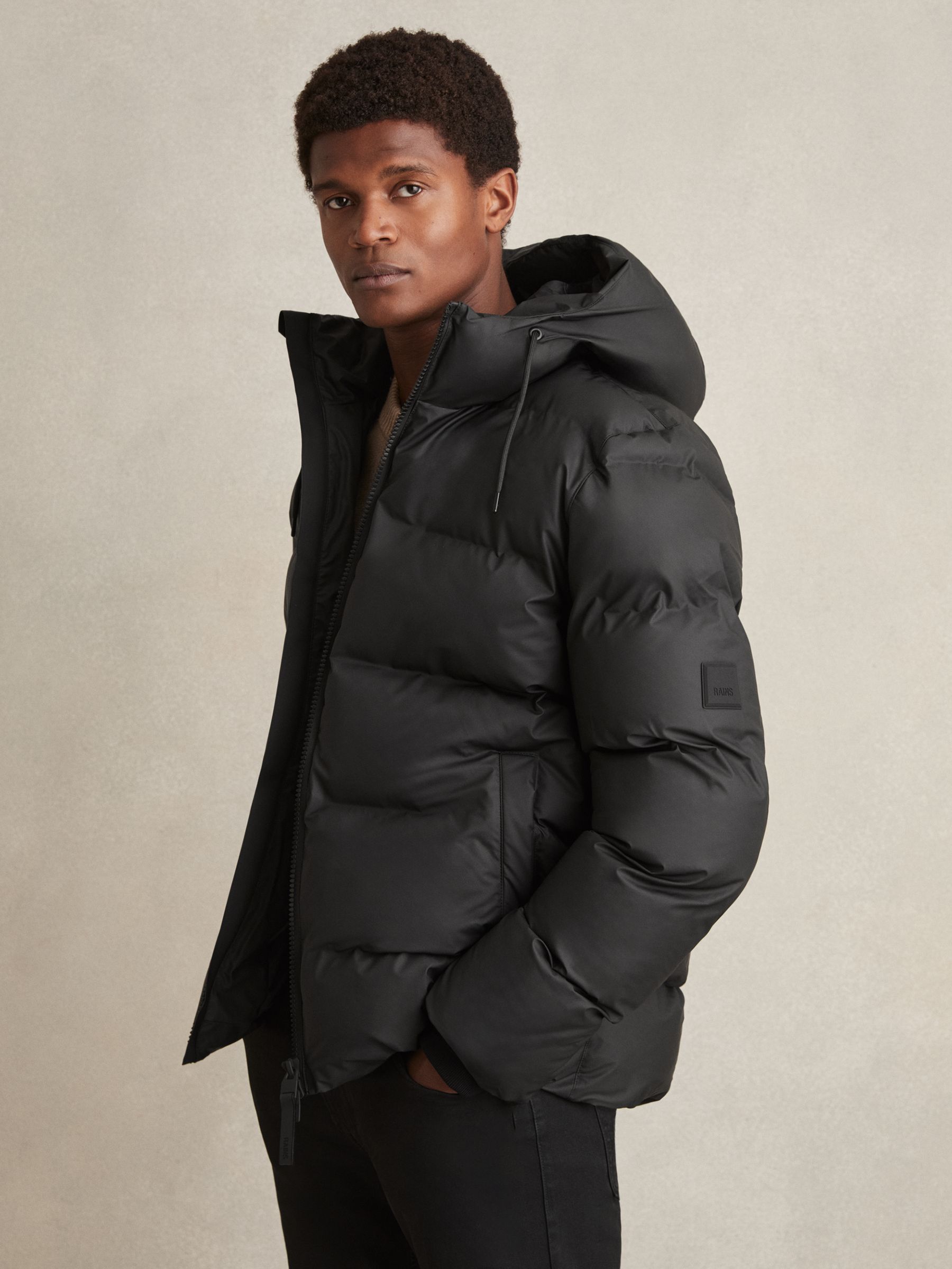 Rains Alta Short Puffer Jacket in Black - Image 3 of 6