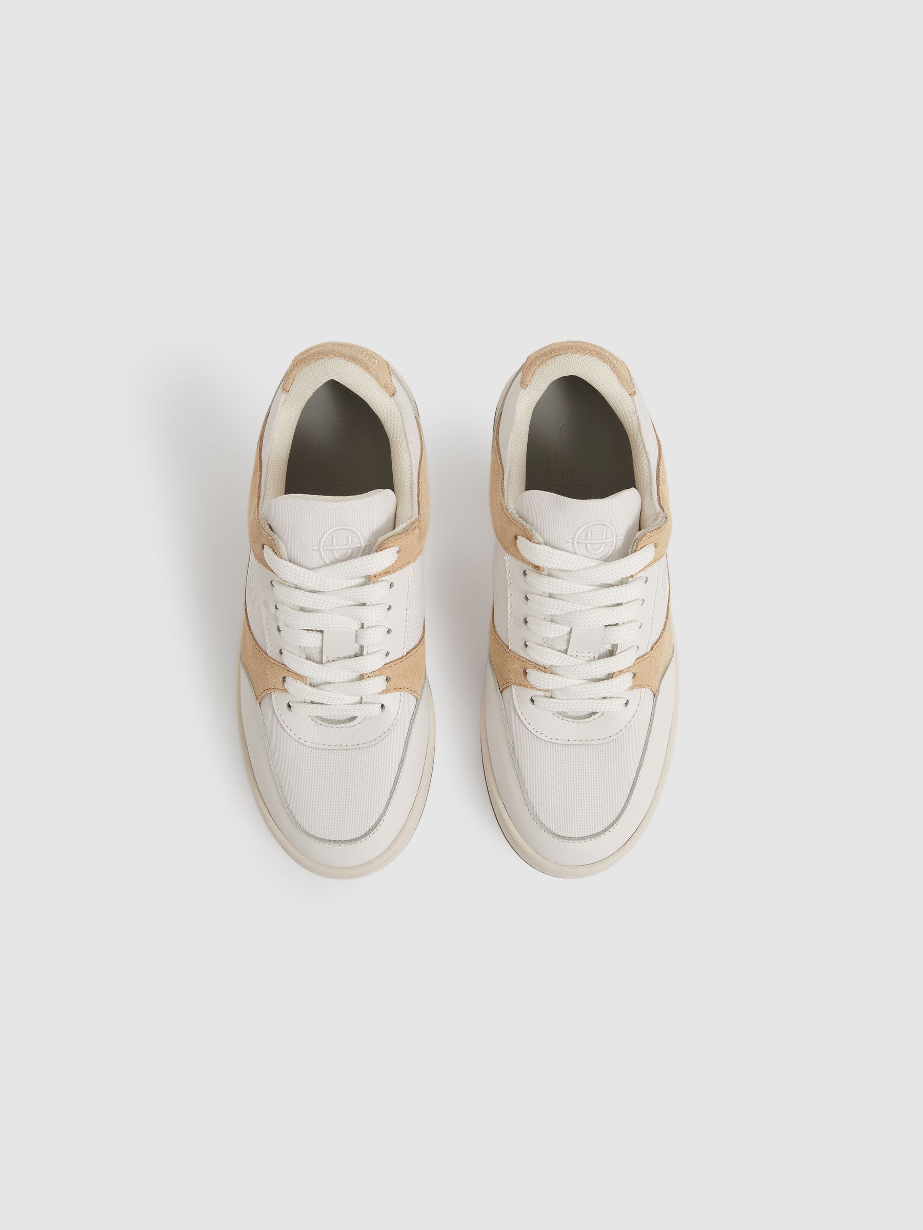 Unseen Leather Suede Panelled Trainers in White/Taupe - Image 2 of 4 Unseen Leather Suede Panelled Trainers in White/Taupe - Image 2 of 4