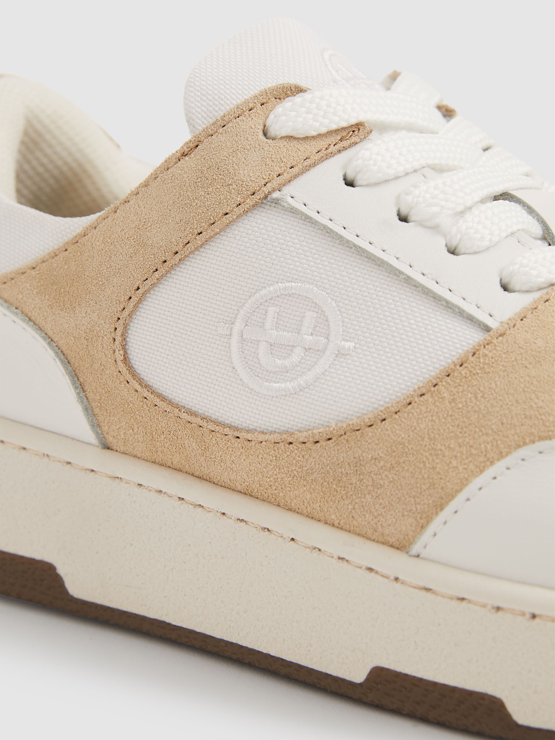 Unseen Leather Suede Panelled Trainers in White/Taupe - Image 4 of 4