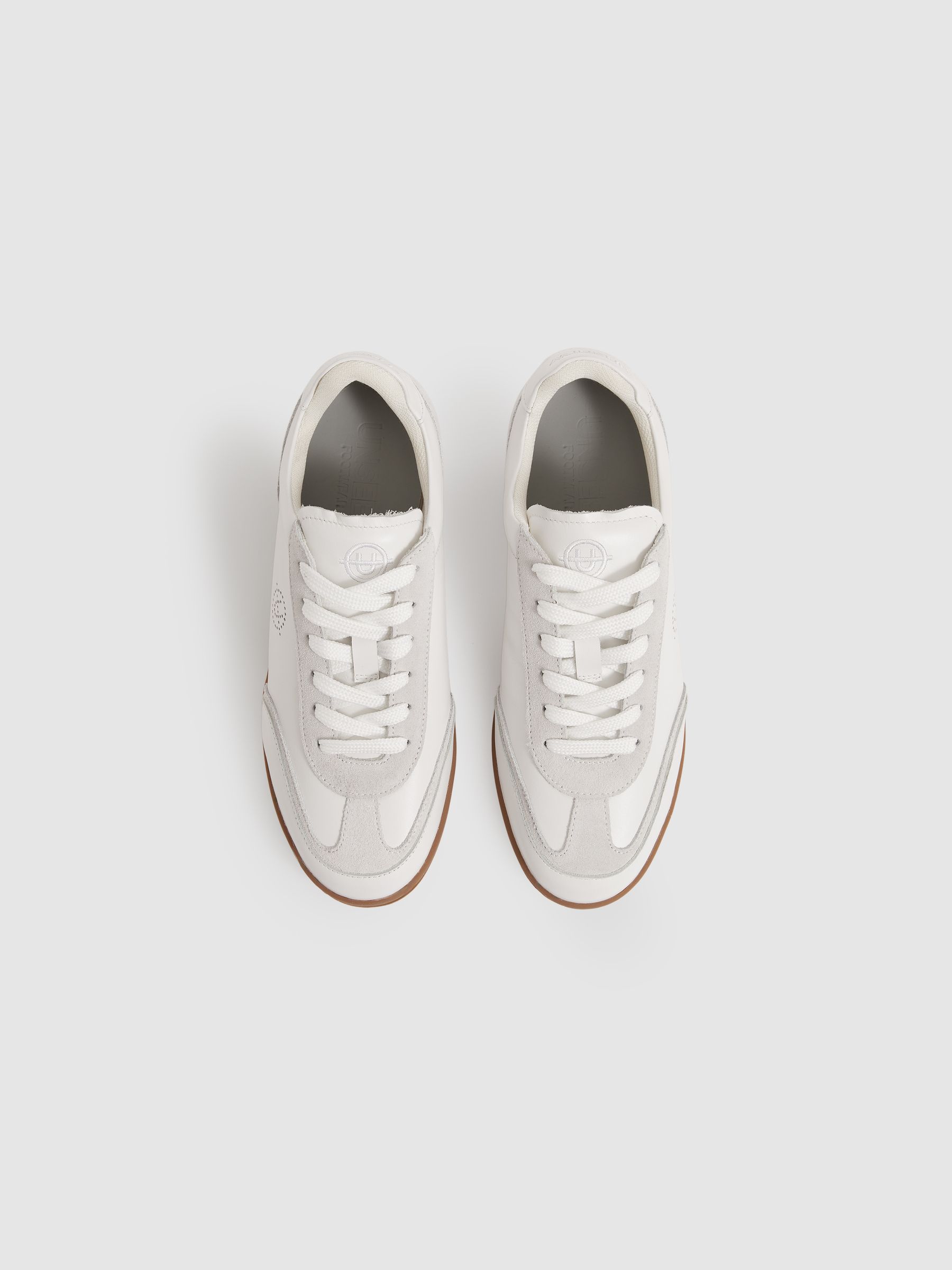 Unseen Leather Suede Court Trainers in White - Image 2 of 4