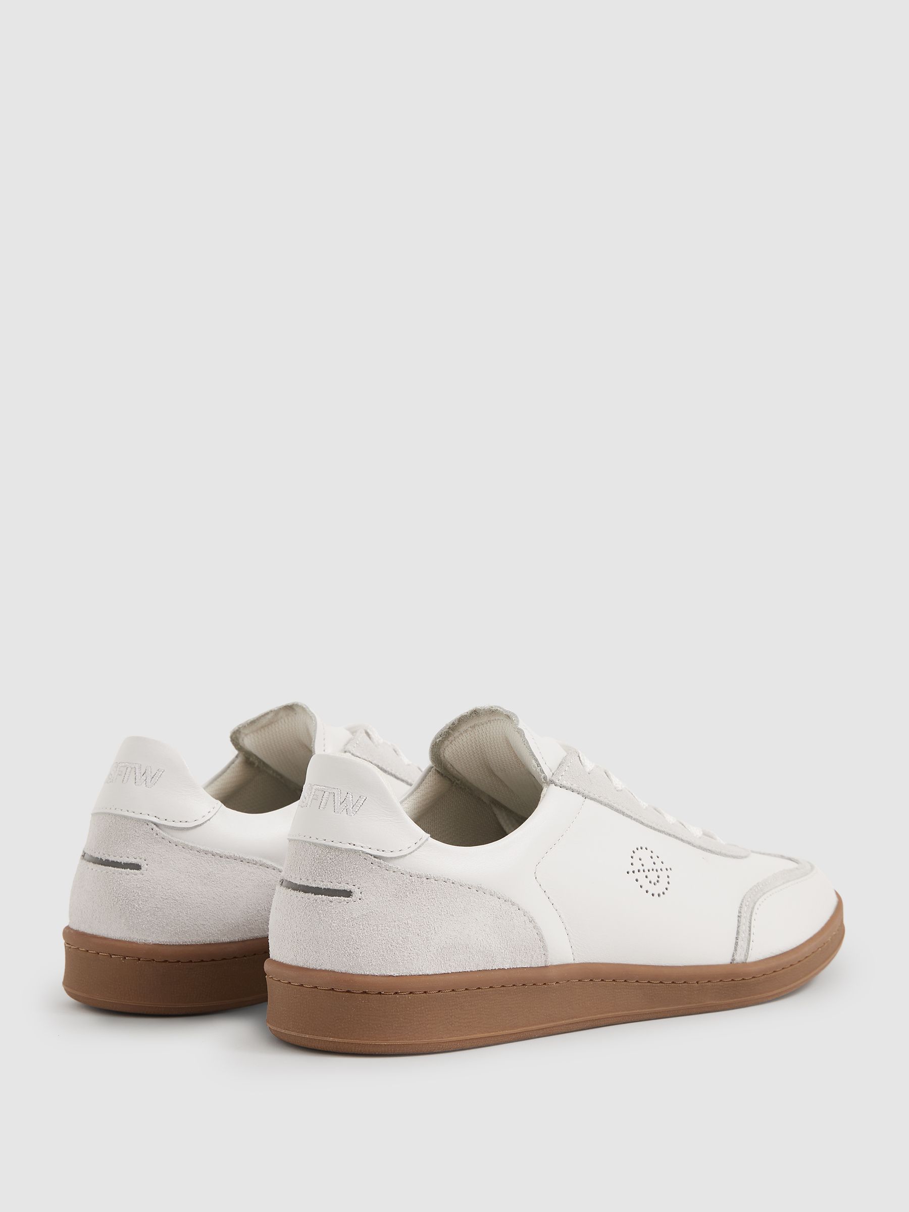 Unseen Leather Suede Court Trainers in White - Image 3 of 4