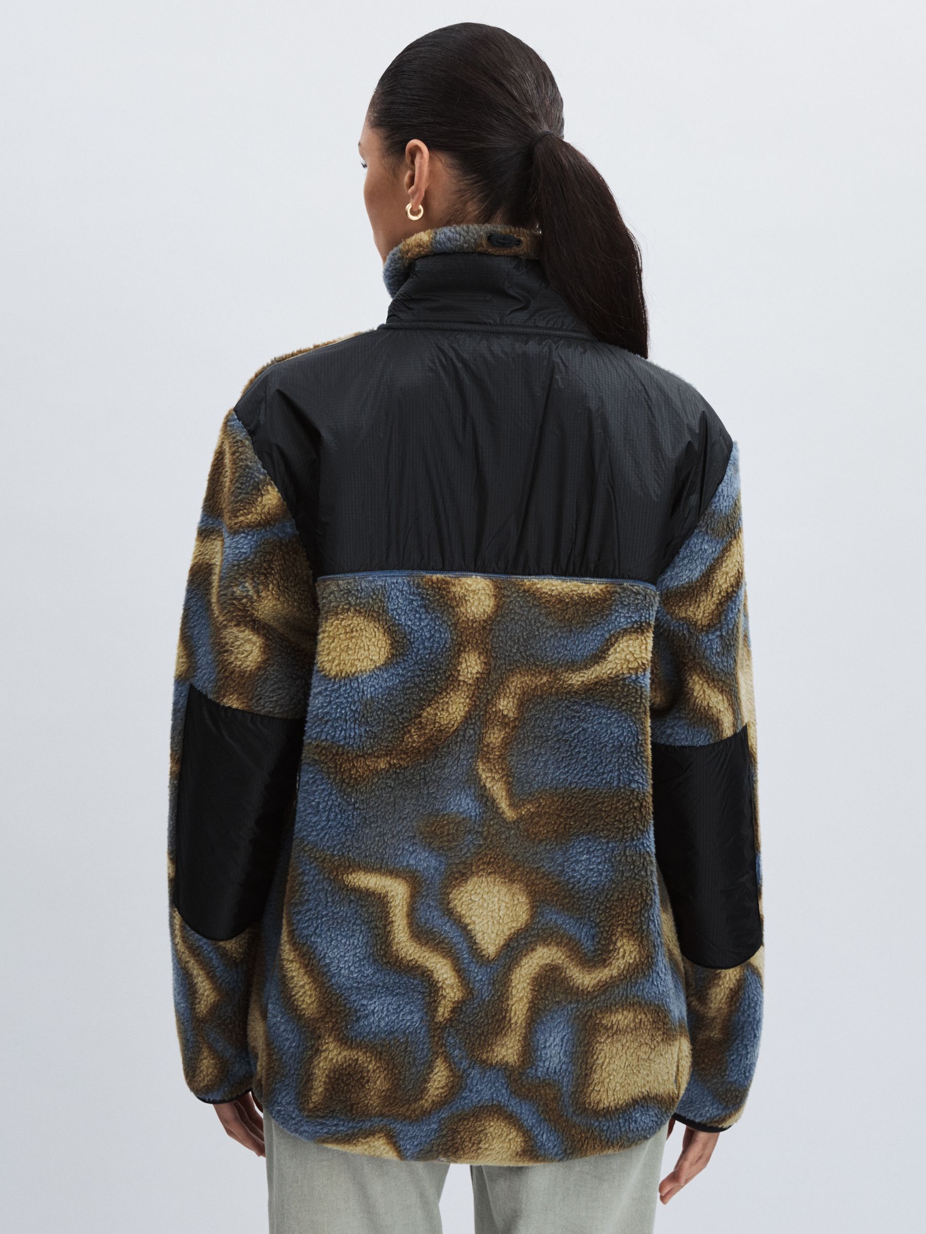 Rains Fleece Abstract Print Zip-Through Jacket in Black Multi - Image 5 of 6