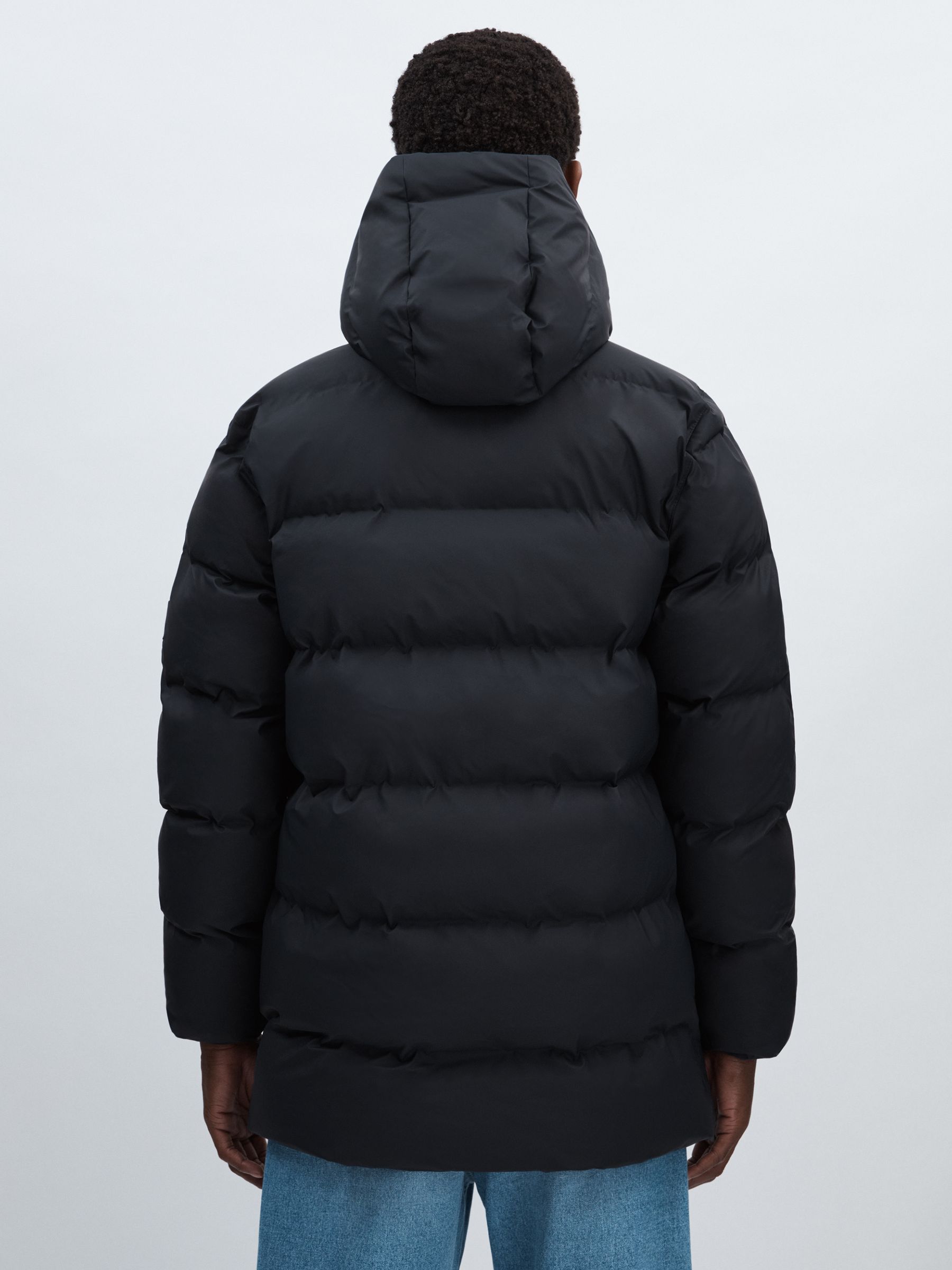 Rains Long Puffer Cargo Jacket in Navy Blue - Image 5 of 6