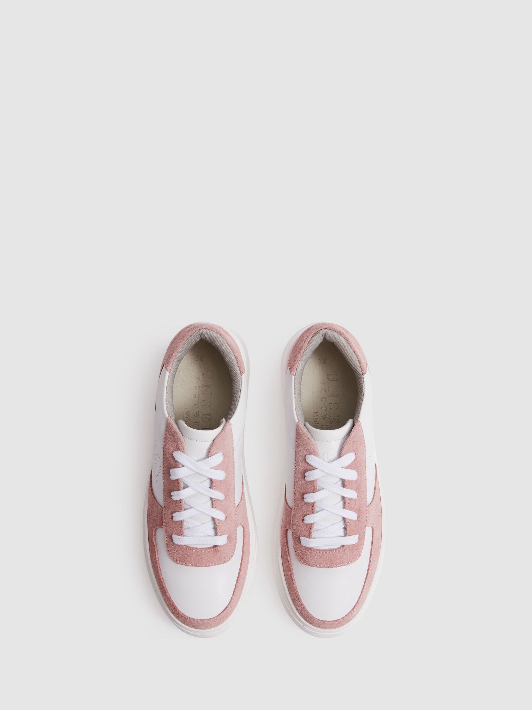 Unseen Footwear Suede and Leather Trainers in Pink/White - Image 2 of 4