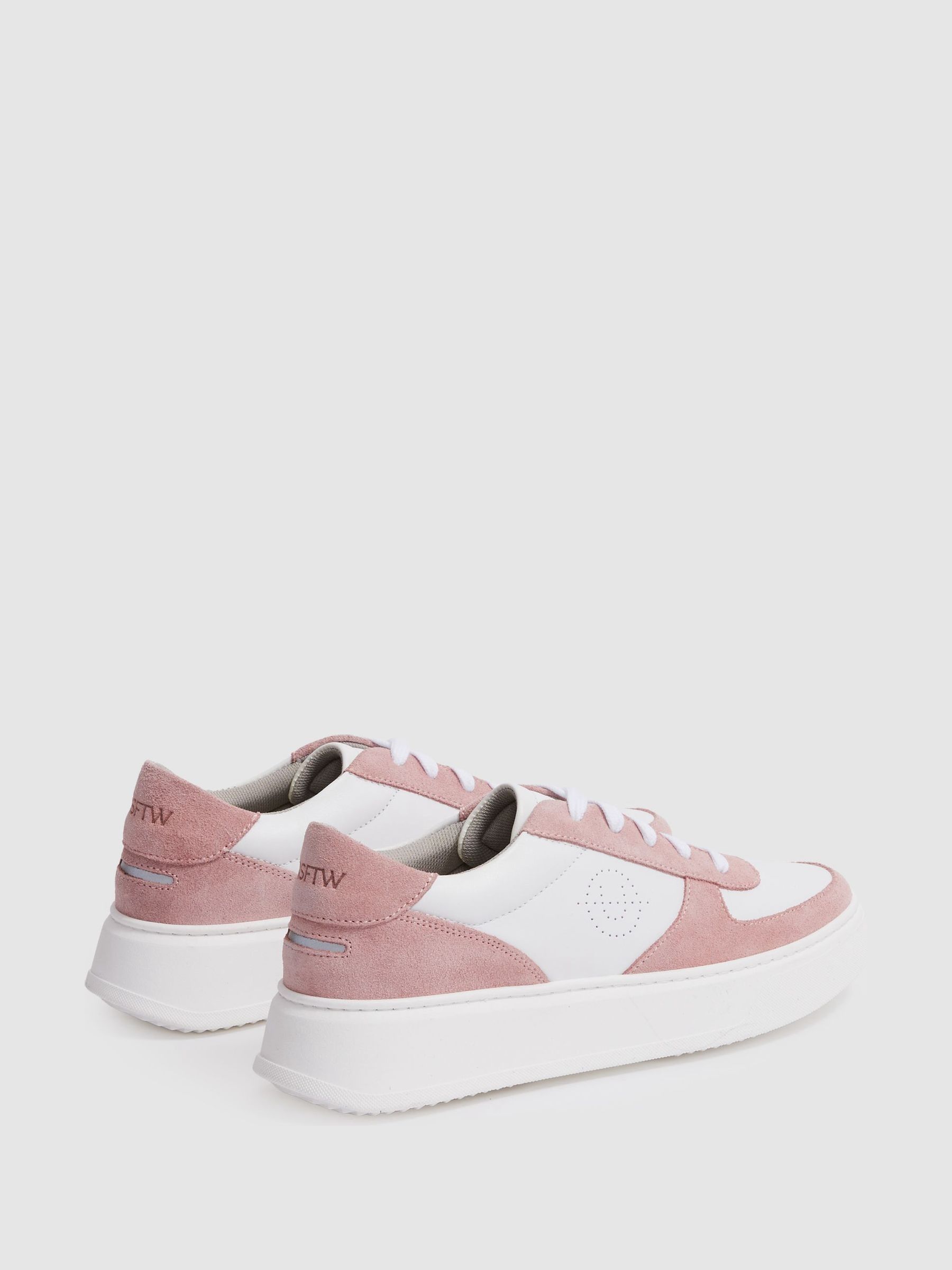 Unseen Footwear Suede and Leather Trainers in Pink/White - Image 3 of 4