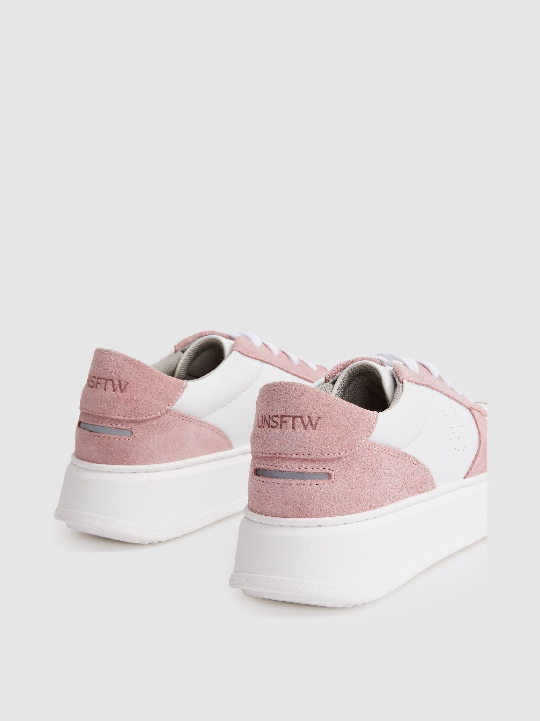 Unseen Footwear Suede and Leather Trainers in Pink/White - Image 4 of 4
