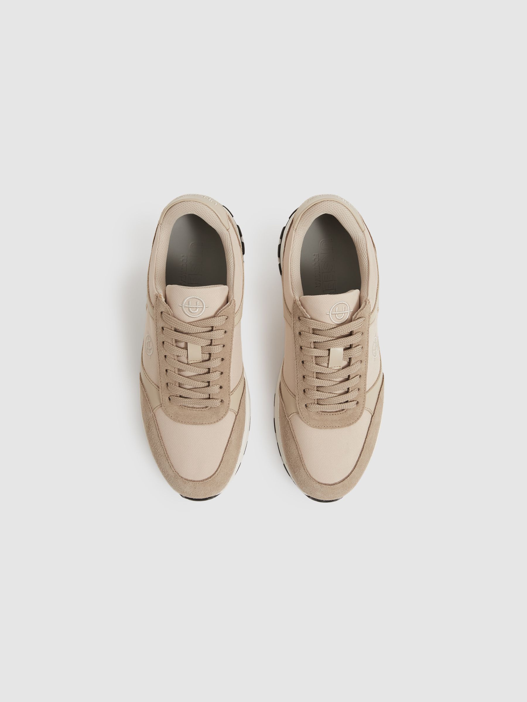 Unseen Suede Leather Colour-Block Trainers in Taupe/White - Image 2 of 4