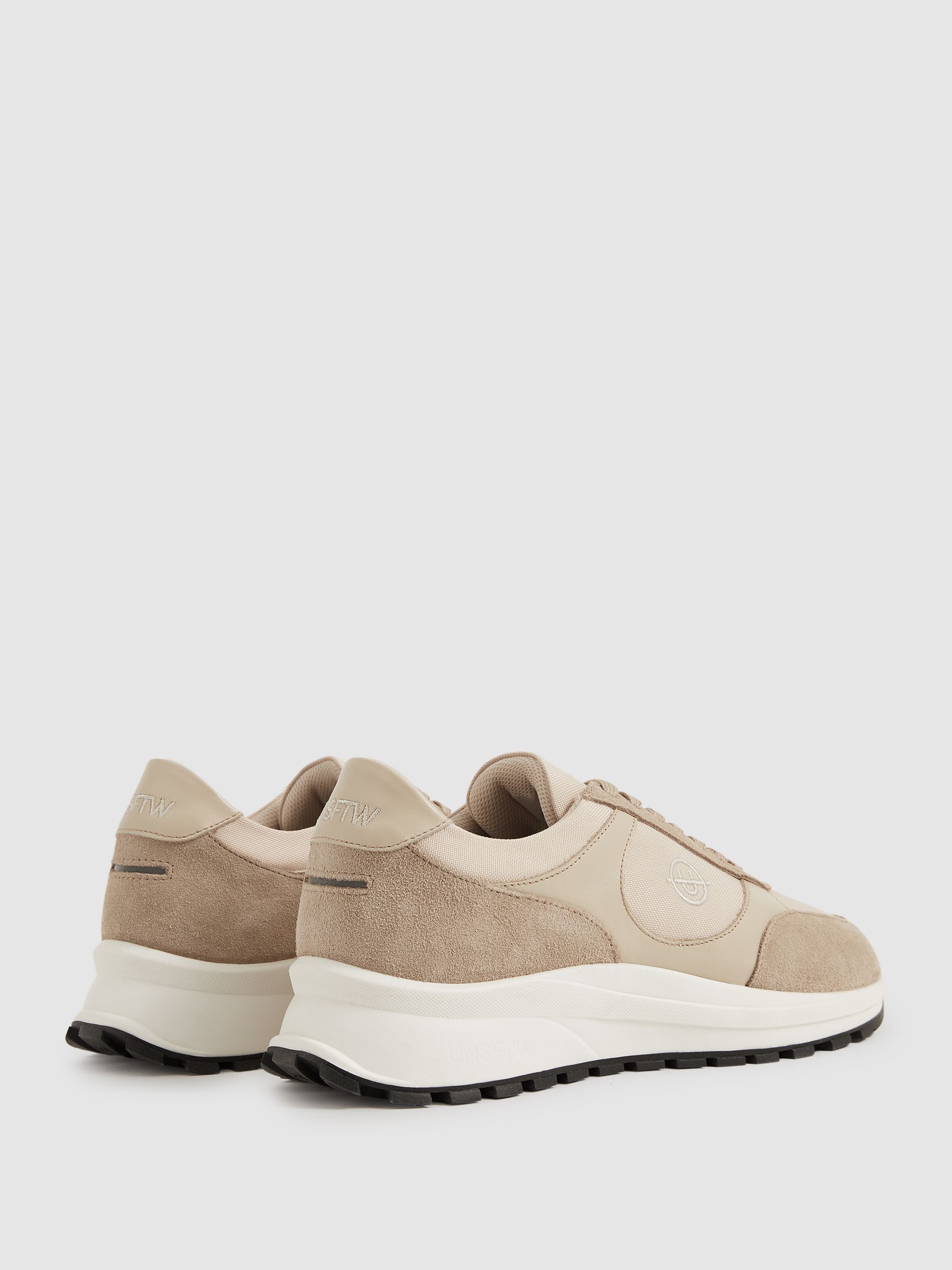 Unseen Suede Leather Colour-Block Trainers in Taupe/White - image 2