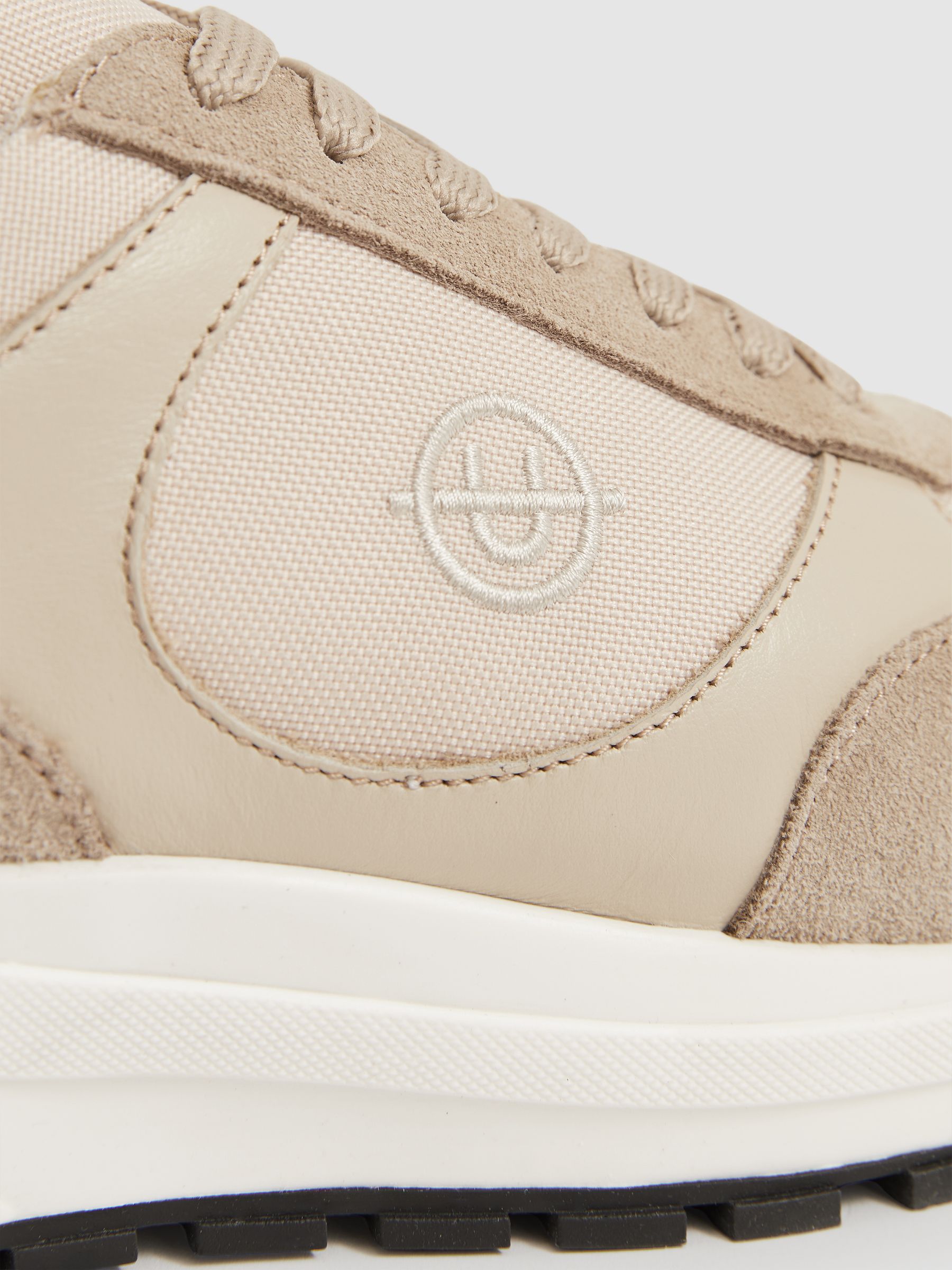 Unseen Suede Leather Colour-Block Trainers in Taupe/White - image 3