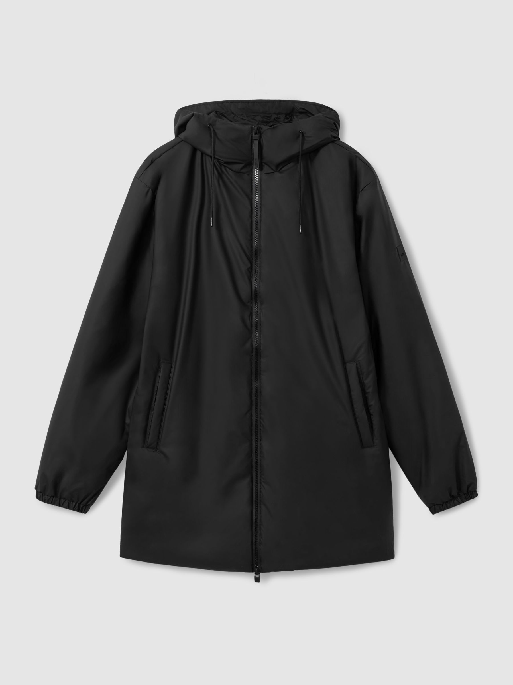Rains Long Hooded Insulated Jacket in Black - Image 2 of 7