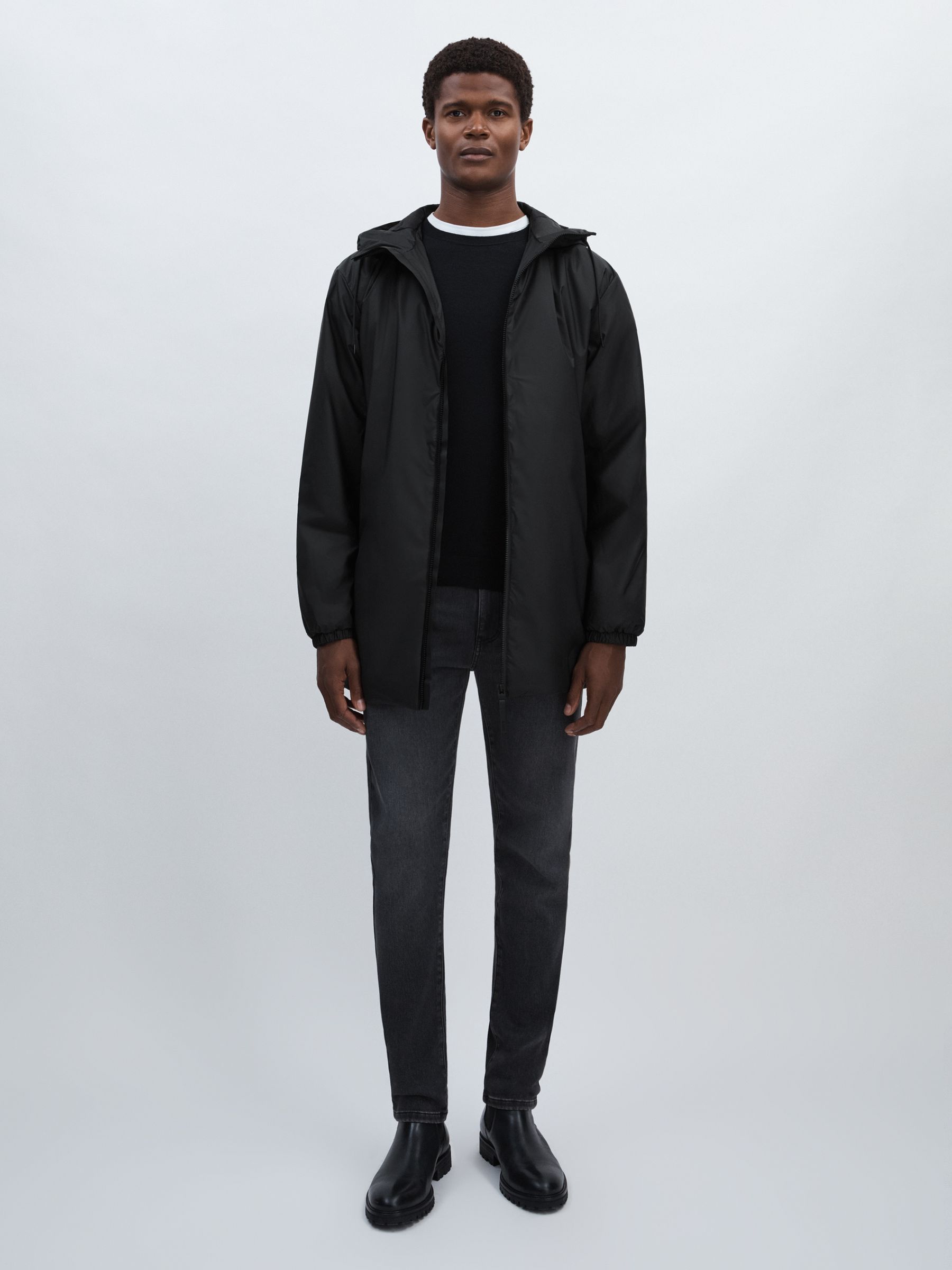 Rains Long Hooded Insulated Jacket in Black - Image 3 of 7