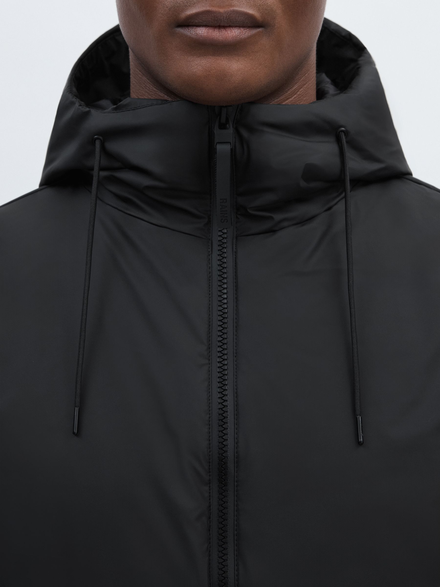 Rains Long Hooded Insulated Jacket in Black - Image 4 of 7
