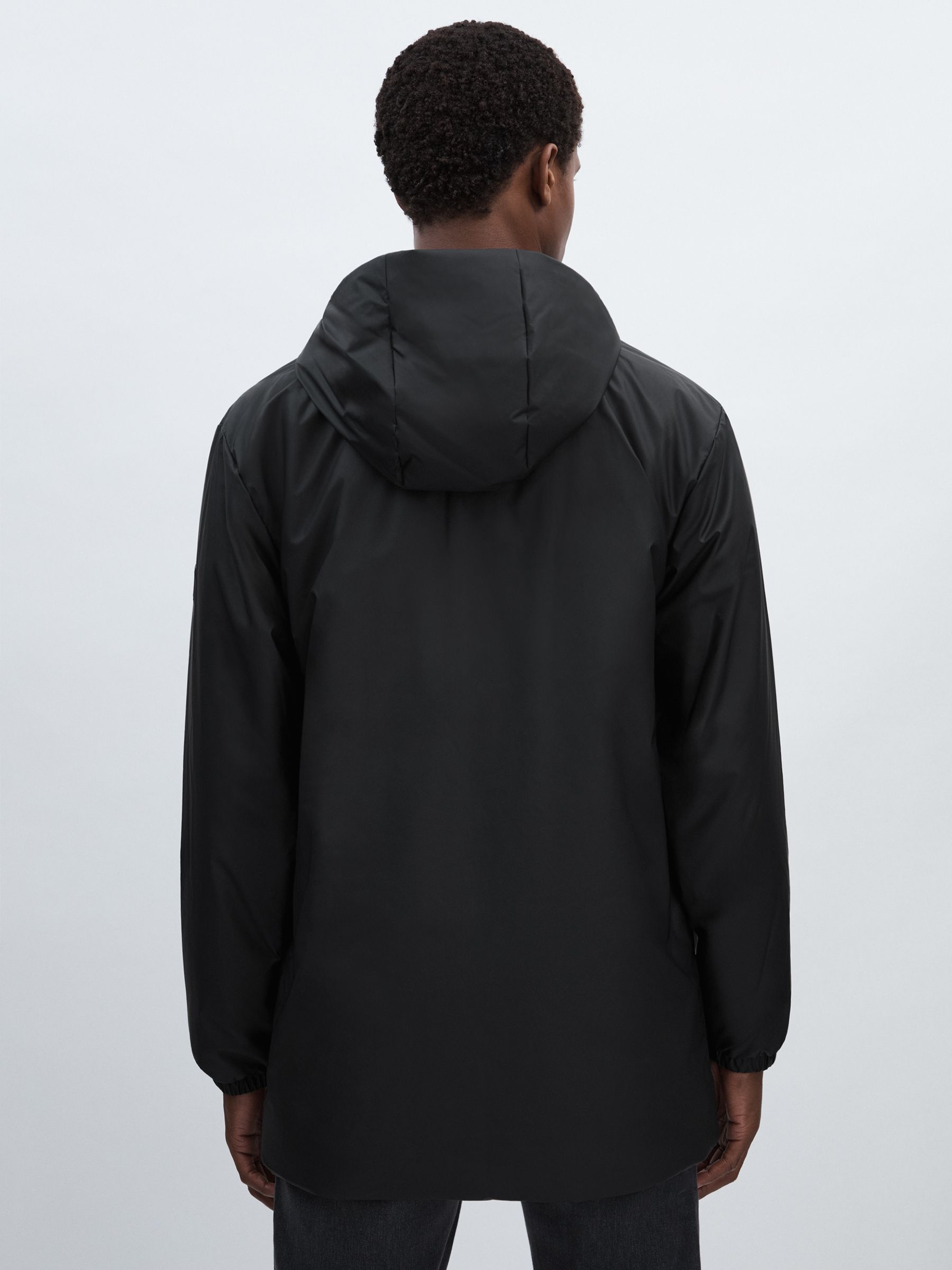 Rains Long Hooded Insulated Jacket in Black - Image 5 of 7