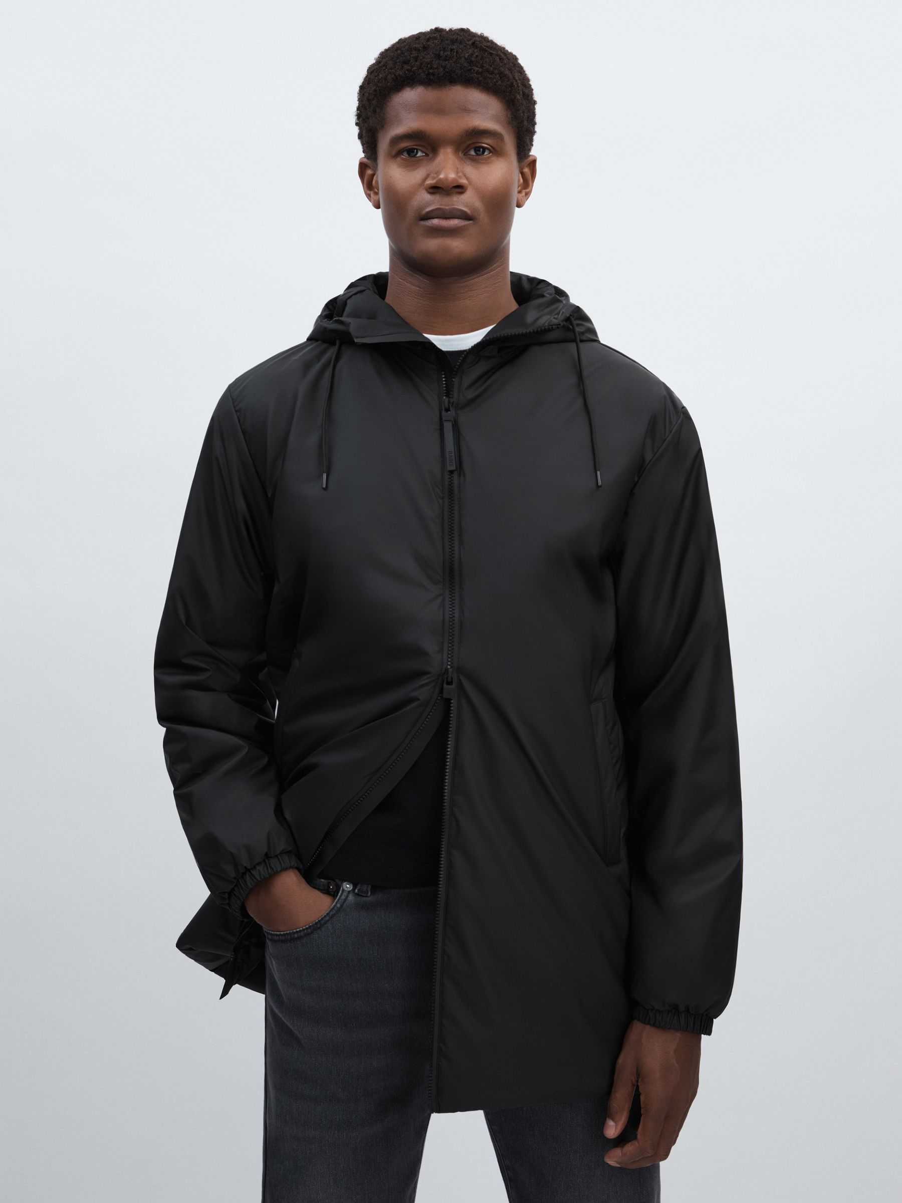 Rains Long Hooded Insulated Jacket in Black - Image 6 of 7