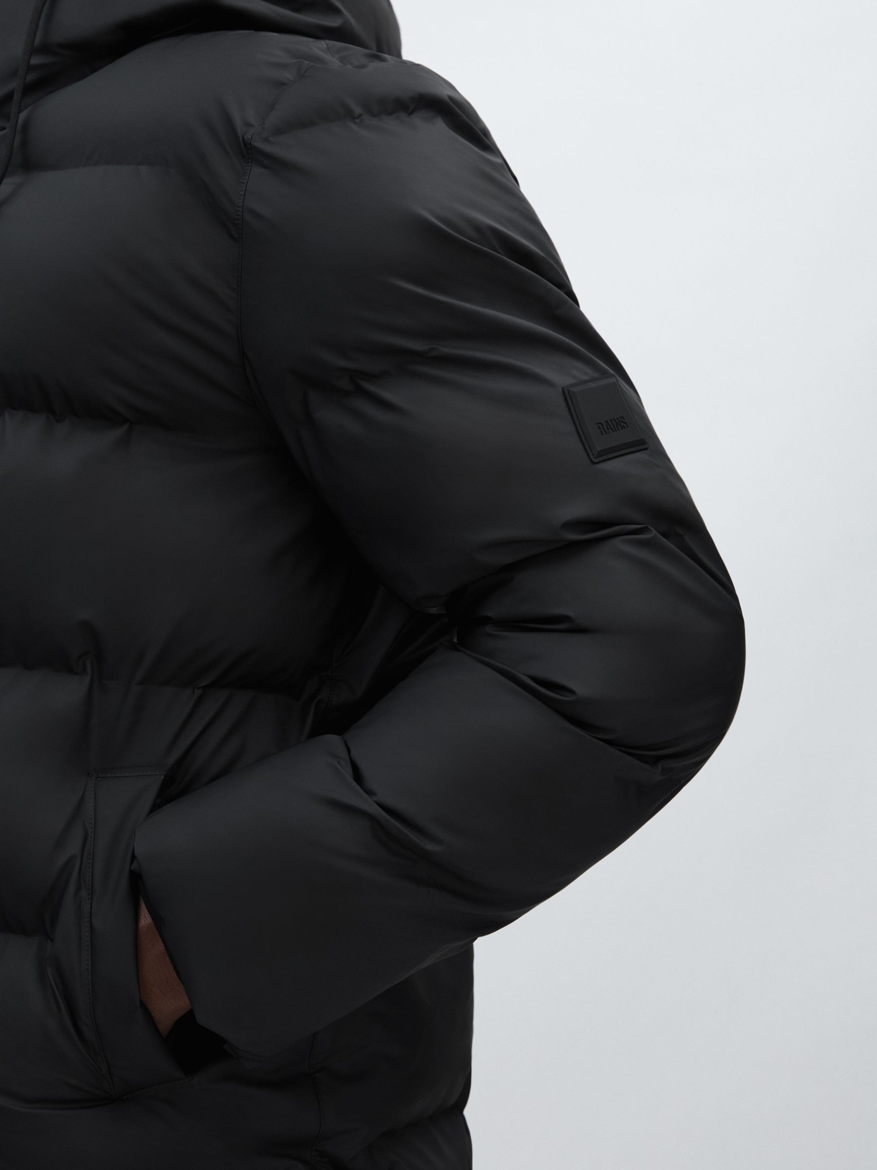 Rains Long Hooded Puffer Jacket in Black - Image 4 of 7