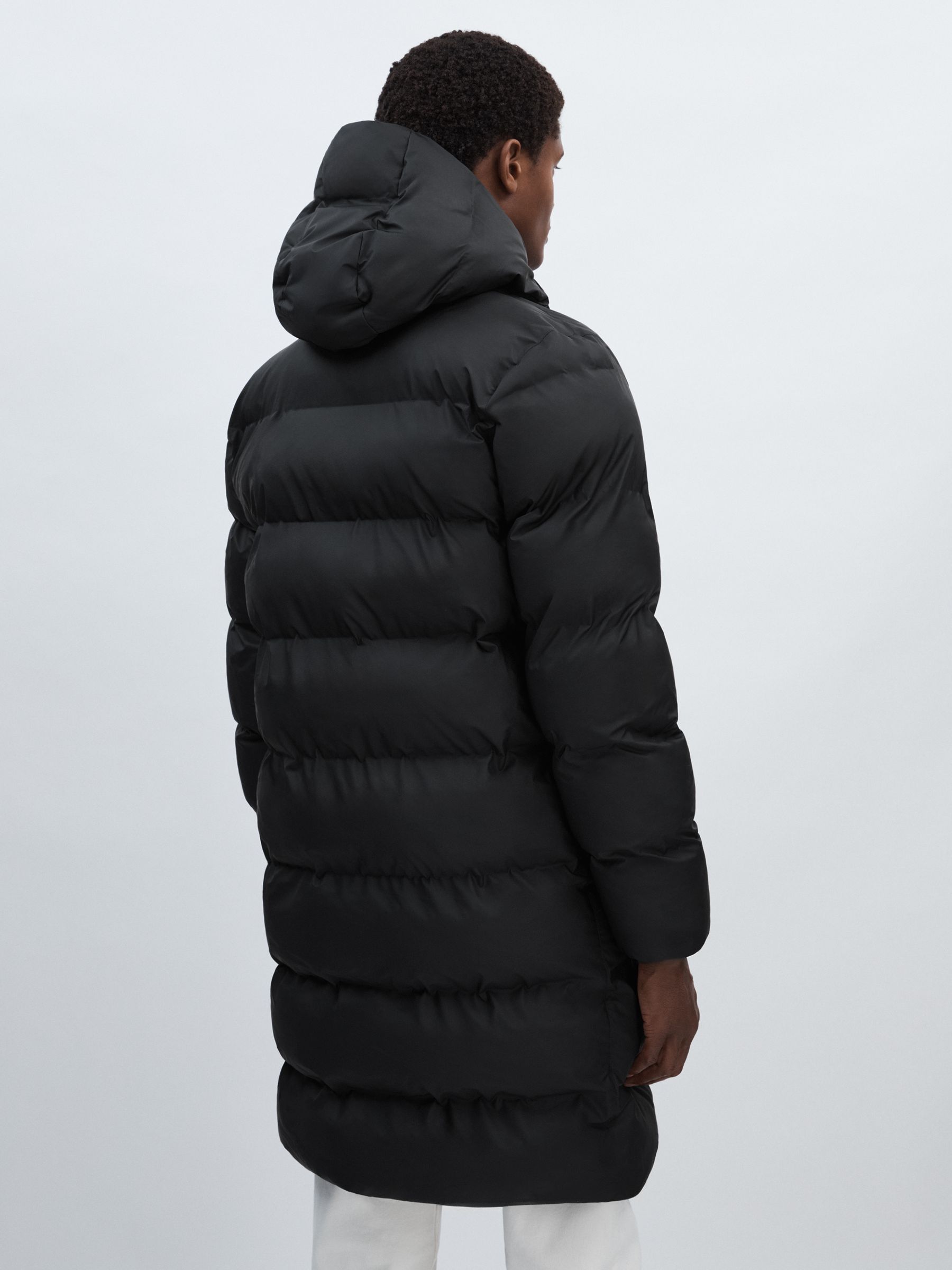 Rains Long Hooded Puffer Jacket in Black - Image 5 of 7