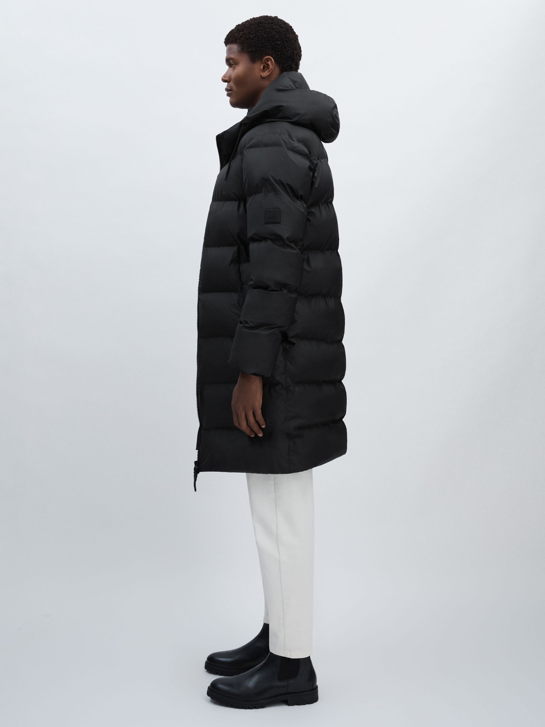 Rains Long Hooded Puffer Jacket in Black - Image 6 of 7