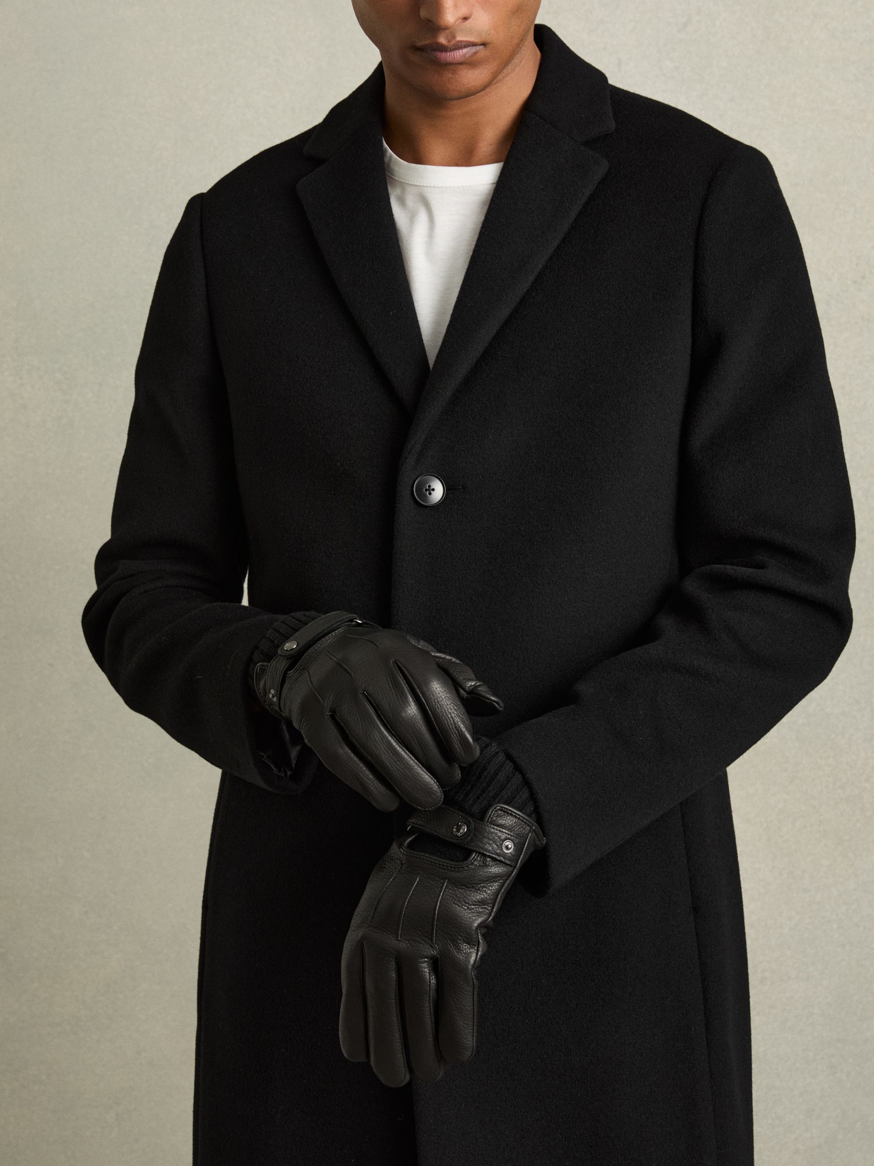 Leather Ribbed-Cuff Gloves in Black - Image 2 of 3