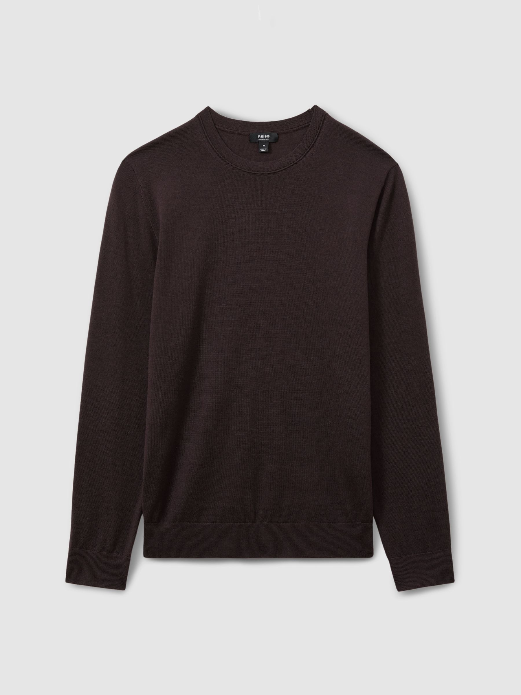 Merino Wool Crew Neck Jumper in Dark Bordeaux - Image 2 of 6